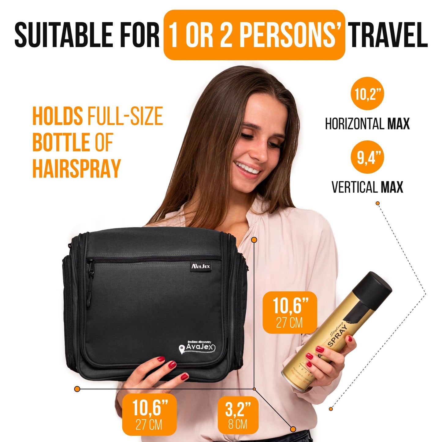 Travel Toiletry Bag for Men and Women - Large Hanging Toiletry Organizer - Waterproof Hygiene Bag with Metal XXL Swivel Hook, Sturdy Zippers and 19 Compartments for Toiletries, Makeup, Cosmetics