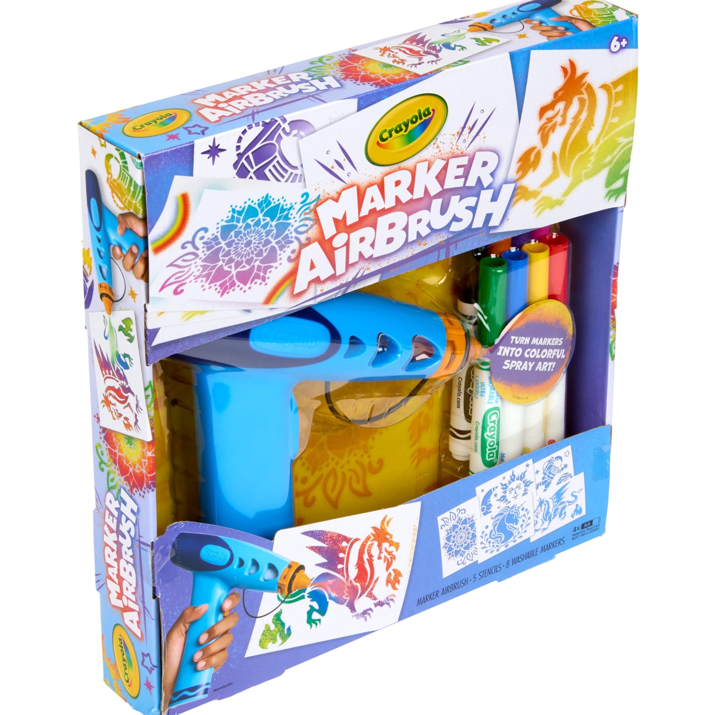Crayola Marker Airbrush Spray Art Kit, DIY Marker Art Set for Kids, No Batteries Required, Toys for Kids, Gift for Boys & Girls, 6+