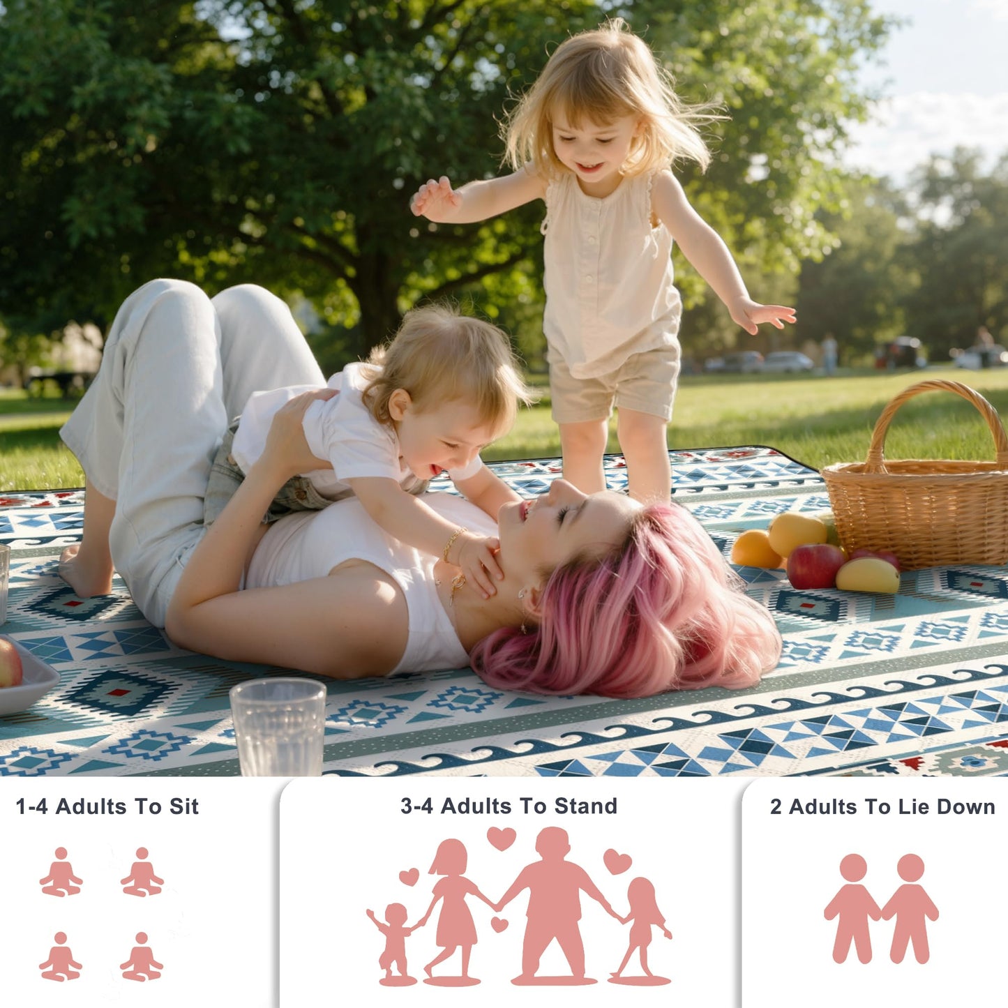 SAMSIER Large Outdoor Picnic Blankets Waterproof Foldable, Beach Blanket Sandproof Portable, Picnic Mat Washable (Thickened, 80"×80")
