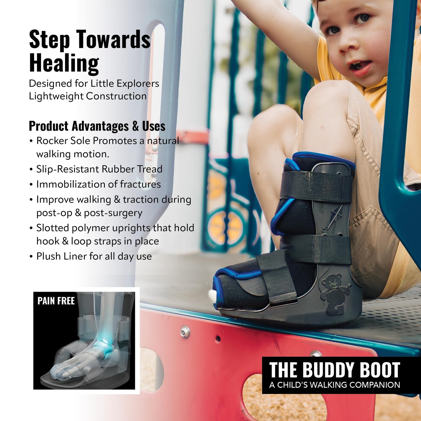 Braceapedia Pediatric Buddy Boot, Kids Medical Grade Left/Right Foot & Ankle Support Brace, Sprain & Injury Recovery Walker Boots, Kids Ankle Brace for Sports and Recovery, Large Yellow Liner, Black