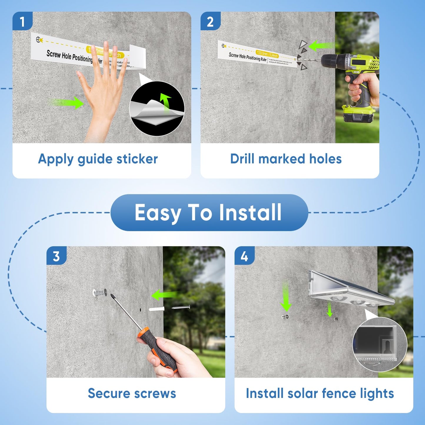 Yilaie Solar Lights Outdoor-IP67 Waterproof 3000K/4500K/6500K,High Brightness LED Solar Fence Lights,Solar Wall Light for Outside Backyard/Railing/Step/Patio/Stair Railings/Pool （4 Pack）