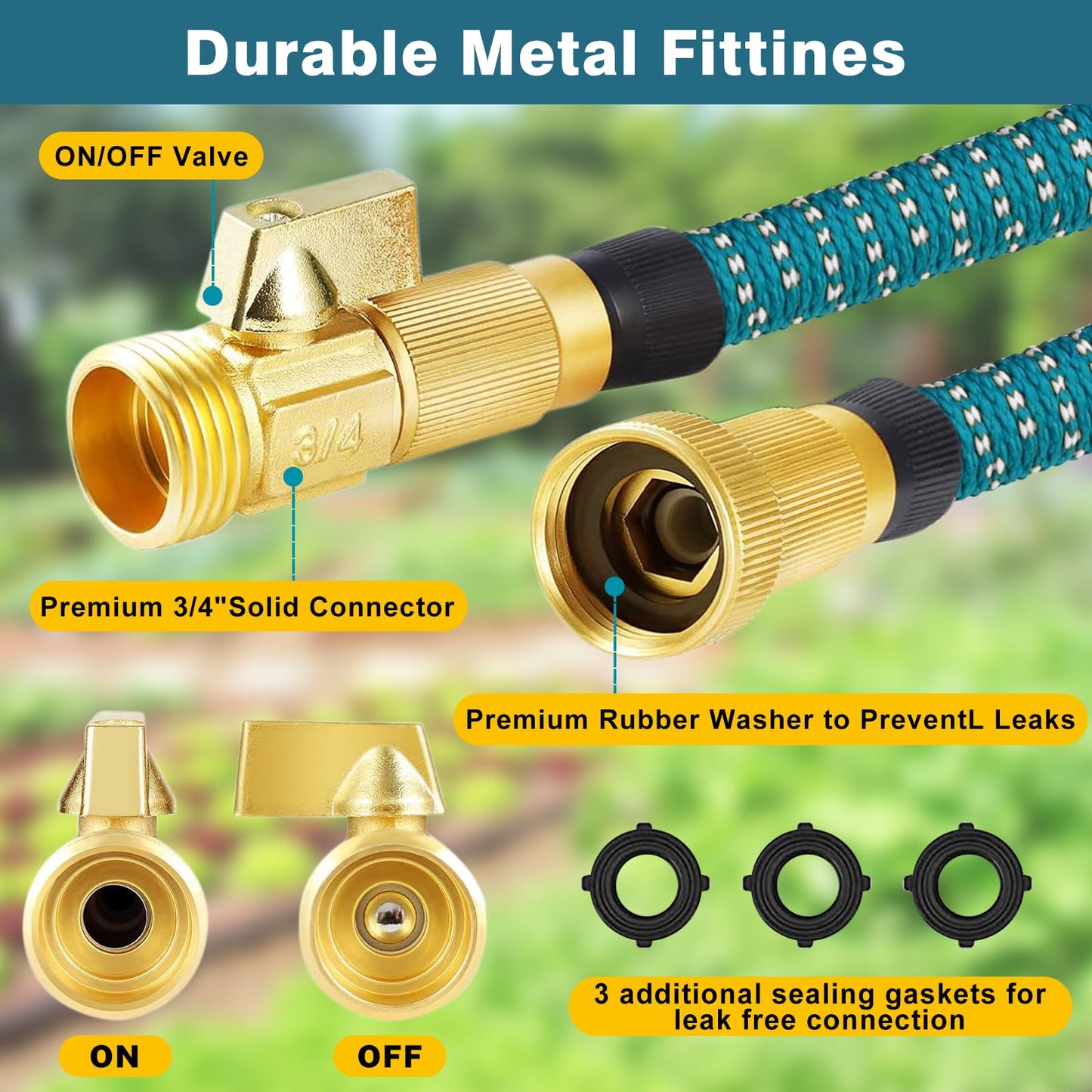 Expandable Garden Hose 100ft with 10 Spray Functions Nozzle,Kink Free Lightweight Retractable Watering Pipe with Hook,Storage Bag,3/4 Solid Solid Fittings,3-Layers Latex,Blue