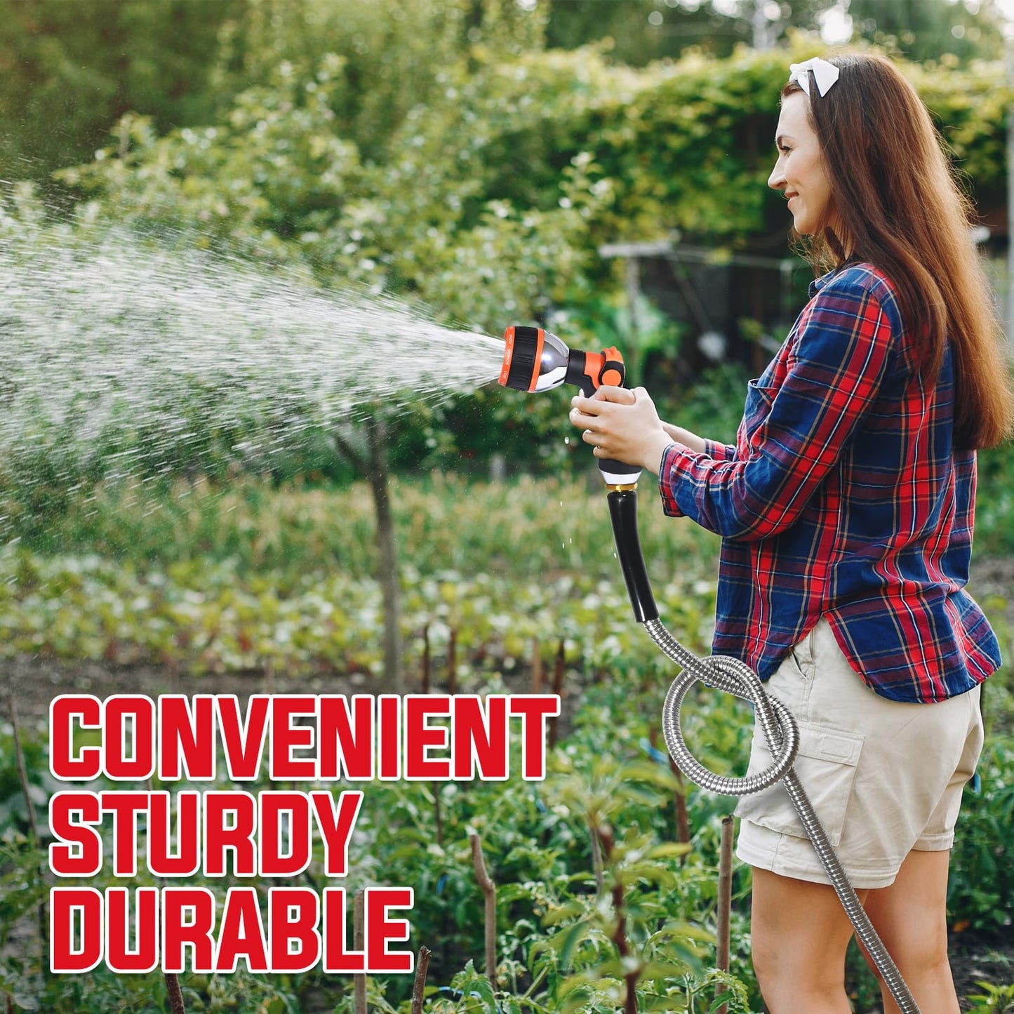YAMATIC 75FT Stainless Steel Garden Hose with 10 Pattern Spray Nozzle, Heavy Duty Metal Water Hose, Kink-Free, Rust Resistant Hose for Yard, Lawn, RV, Outdoor