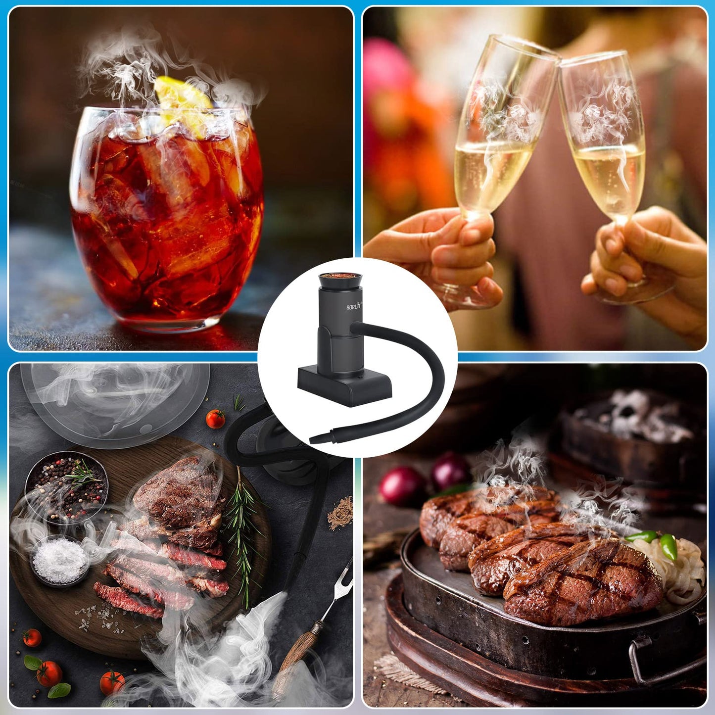 Upgrade Smoking Gun Food Smoker Portable Wood Cocktails Smoke Infuser with Wood Chips,Food Kitchen Smoker for Sous Vide Meat Salmon Cocktails Drink Cheese BBQ Grill,Great for Foodie Gifts（Black)