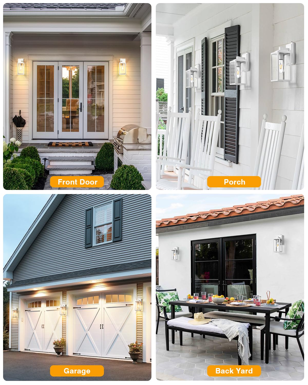 VIANIS Outside Lights for House Wall Mount, White Dusk to Dawn Outdoor Lighting Fixtures, Waterproof Anti-Rust Aluminum Porch Lights with Tempered Seed Glass, Modern Outdoor Wall Lantern for Garage