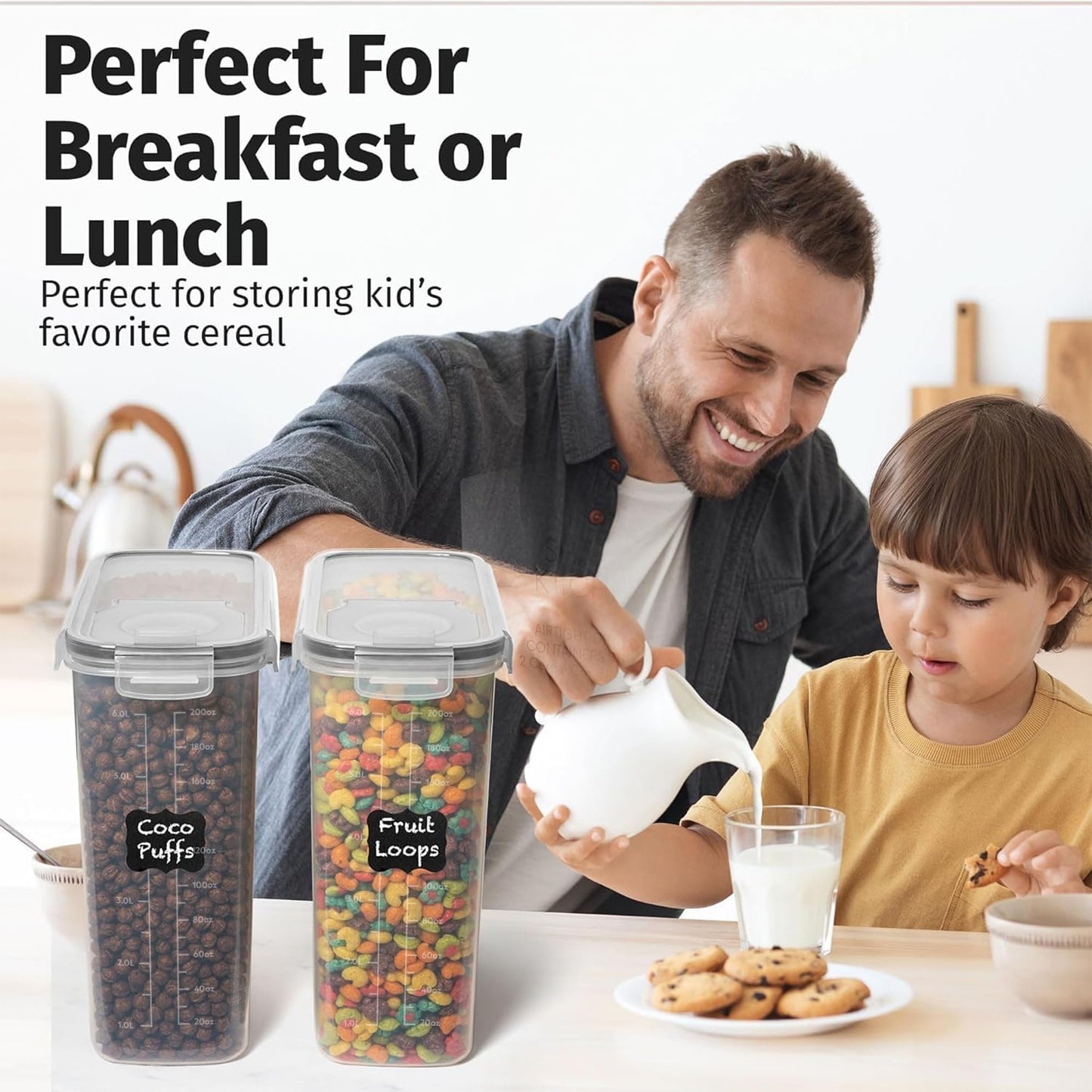 Shazo 2 Pack (6.3L / 213oz) Cereal Storage Containers - Bpa-Free Airtight Large Food Storage Containers with Lids, BPA-Free Plastic Cereal Dispenser for Pantry, Rice, Flour, Sugar & Pasta