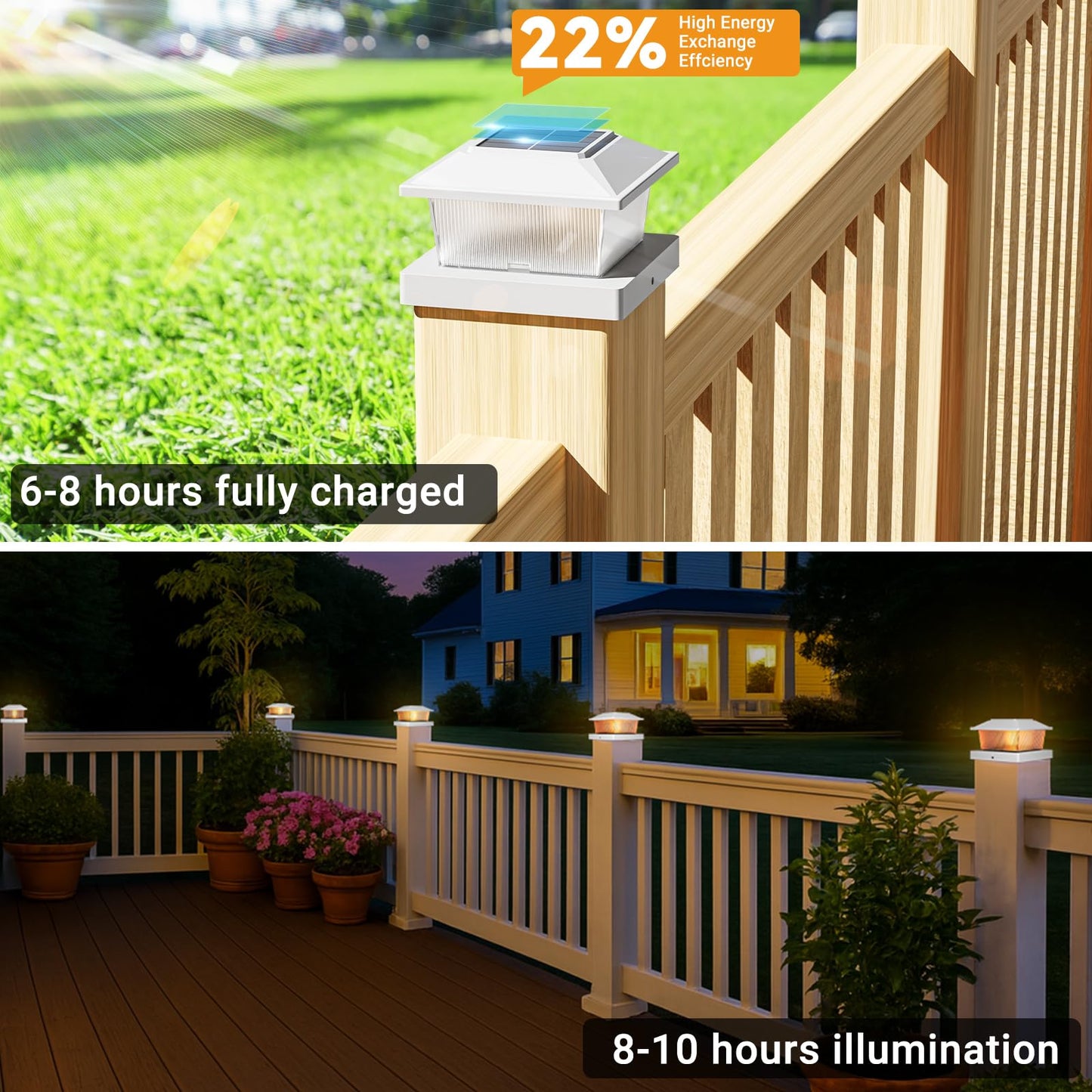 btfarm 8 Pack 4x4 Solar Post Caps Lights with 12 LED, 2 Modes Fence Post Solar Powered Lights, Waterproof Deck Solar Lights Outdoor Fits Vinyl Wooden Post for Patio Garden, Flame (White)