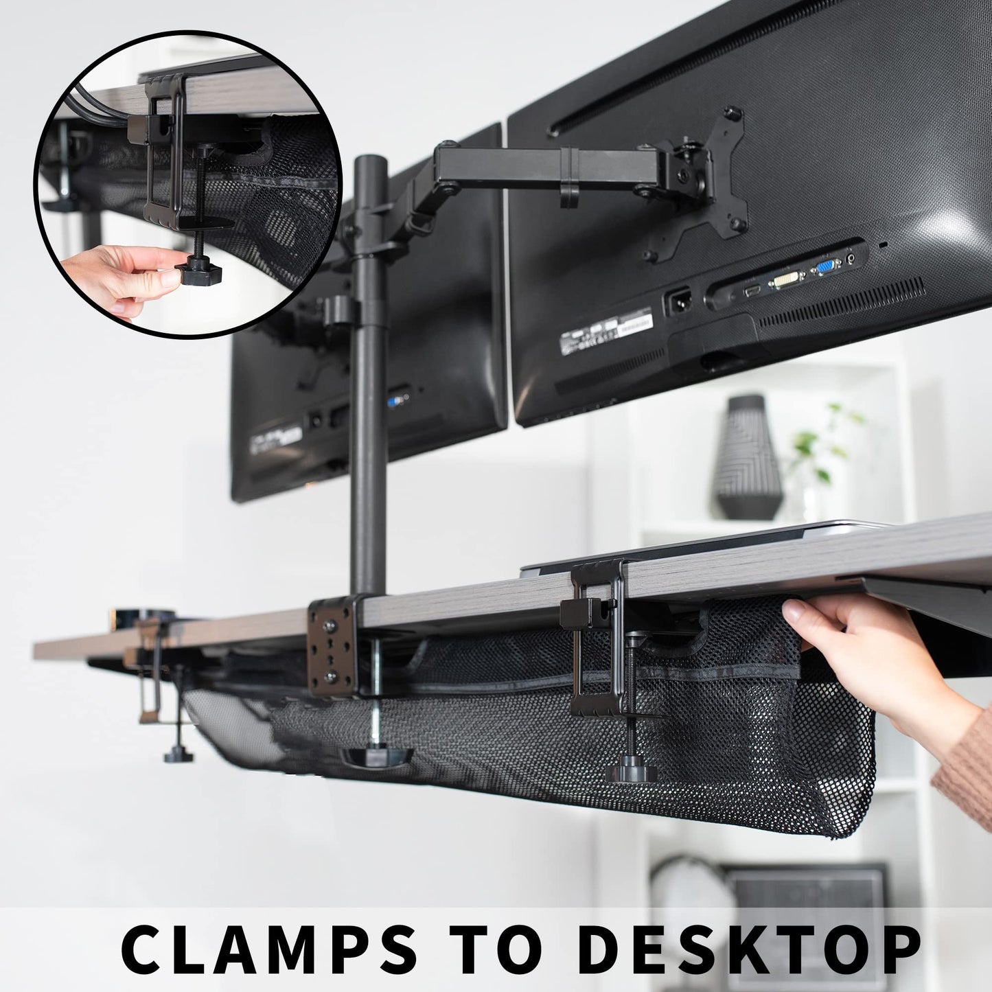 VIVO Mesh 91 cm Clamp-on Under Desk Cable Net, Workstation Wire Organizer, Cable Management for Home and Office, Black, DESK-AC36MH