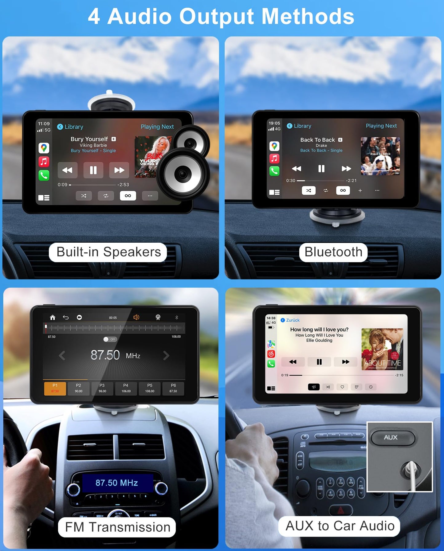 Wireless CarPlay Android Auto Screen for Car, 7" HD Touch Screen Stereo Portable Car Navigation Vedio Music Player Bluetooth Mirror Link, AirPlay, Voice Control, AUX