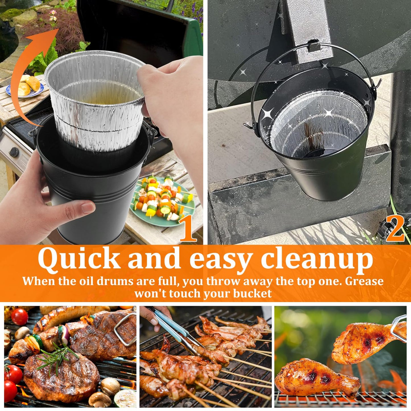 Grill Bucket for Grease Traeger Grease Bucket with 15 Tin Liners Rust-Proof Iron Alloy Drip Grease Can Tin Liners Compatible for Traeger 20/22/34 Series 15x14.3 cm