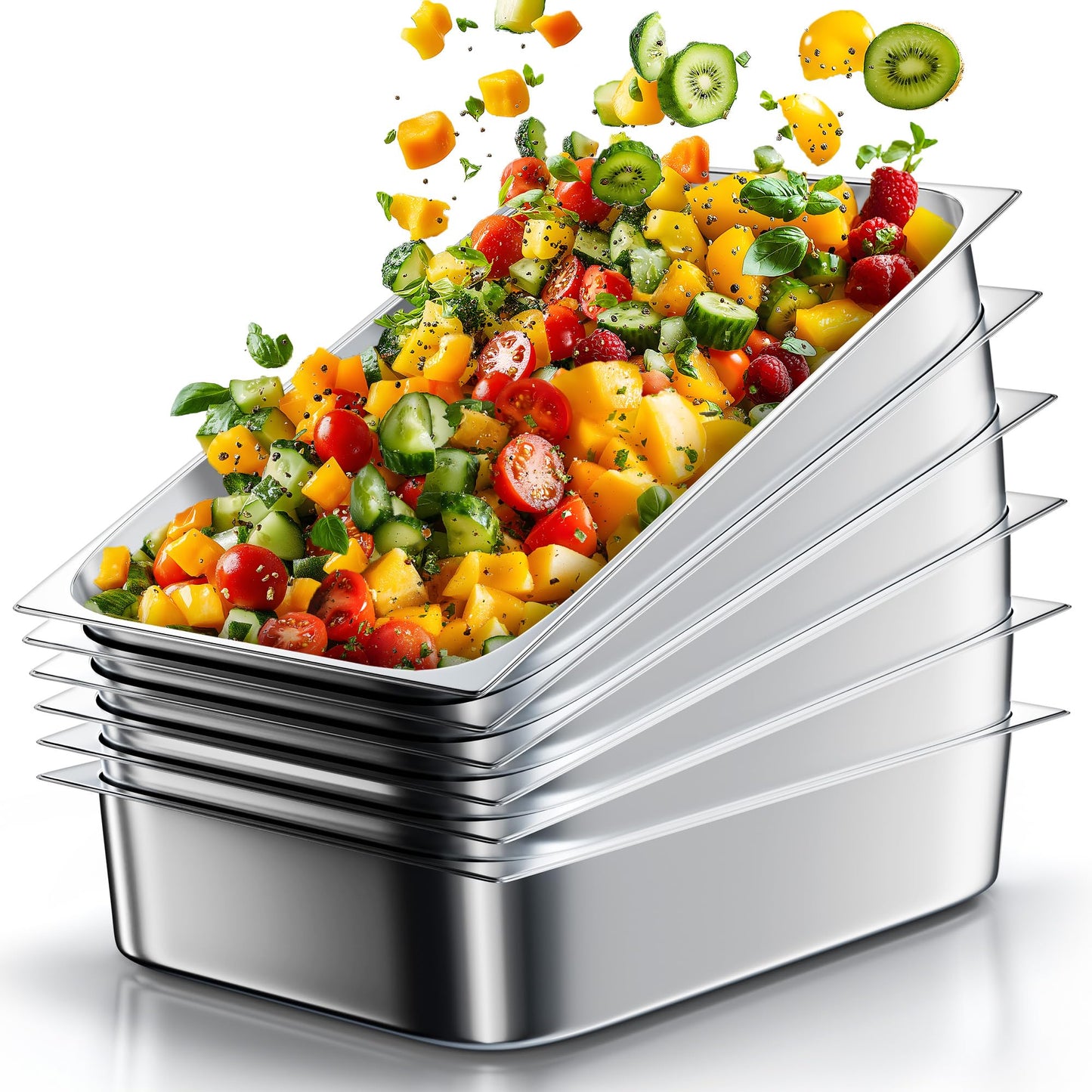 WantJoin Steam Table Hotel Pans 1/1 Full Size 4 Inch Deep 6 Pack, Stainless Steel Metal Tray Sets Food Storage Container for Restaurant Chafing Dishes Commercial Buffet Warmer Catering Supplies