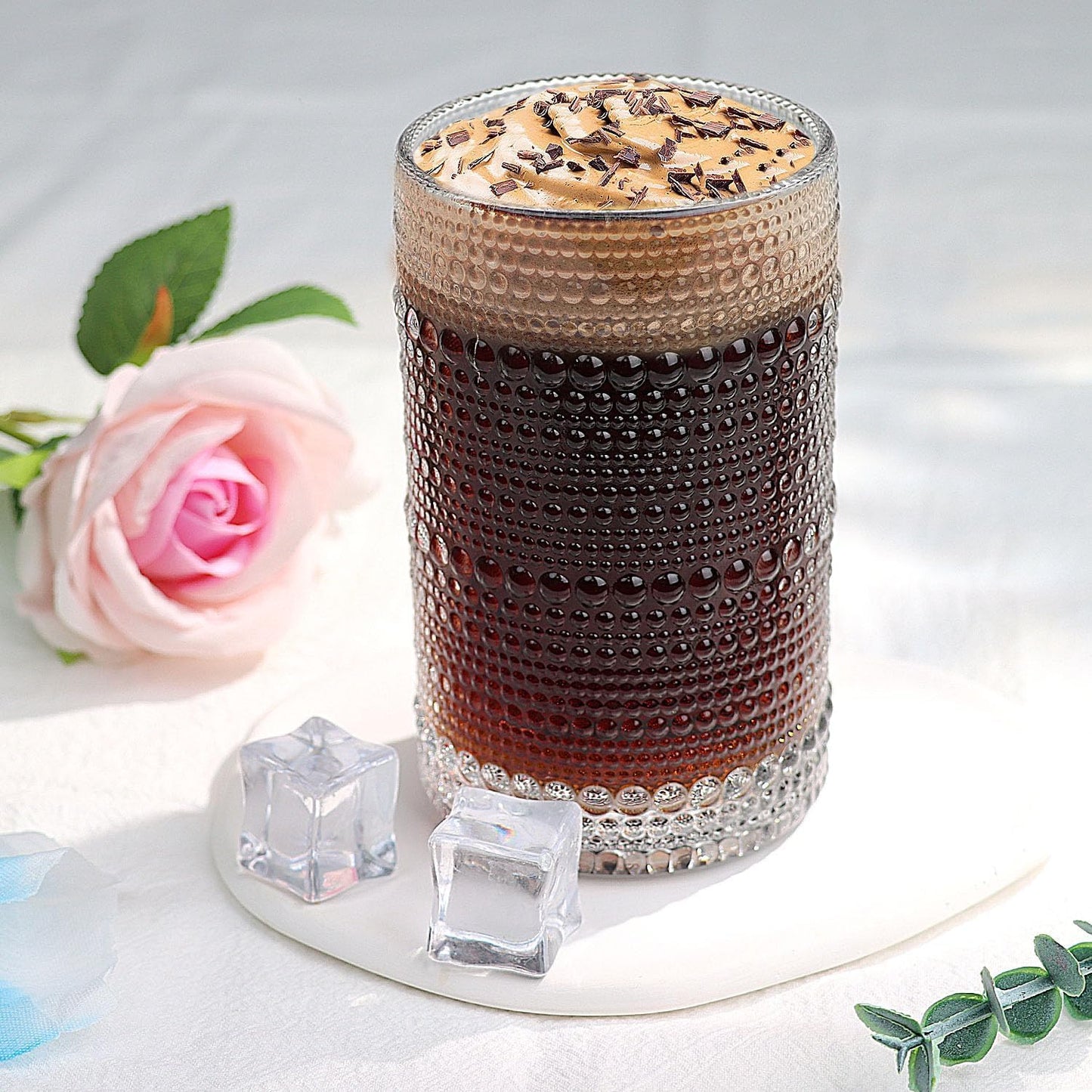 HomeVogue Large Glasses Set of 6,15 oz Hobnail Glassware with Straws, Vintage Glassware Drinking Glasses, Embossed Clear Water Tumbler, for Beer, Cocktail, Whiskey, Juice and Various Mixed Drinks