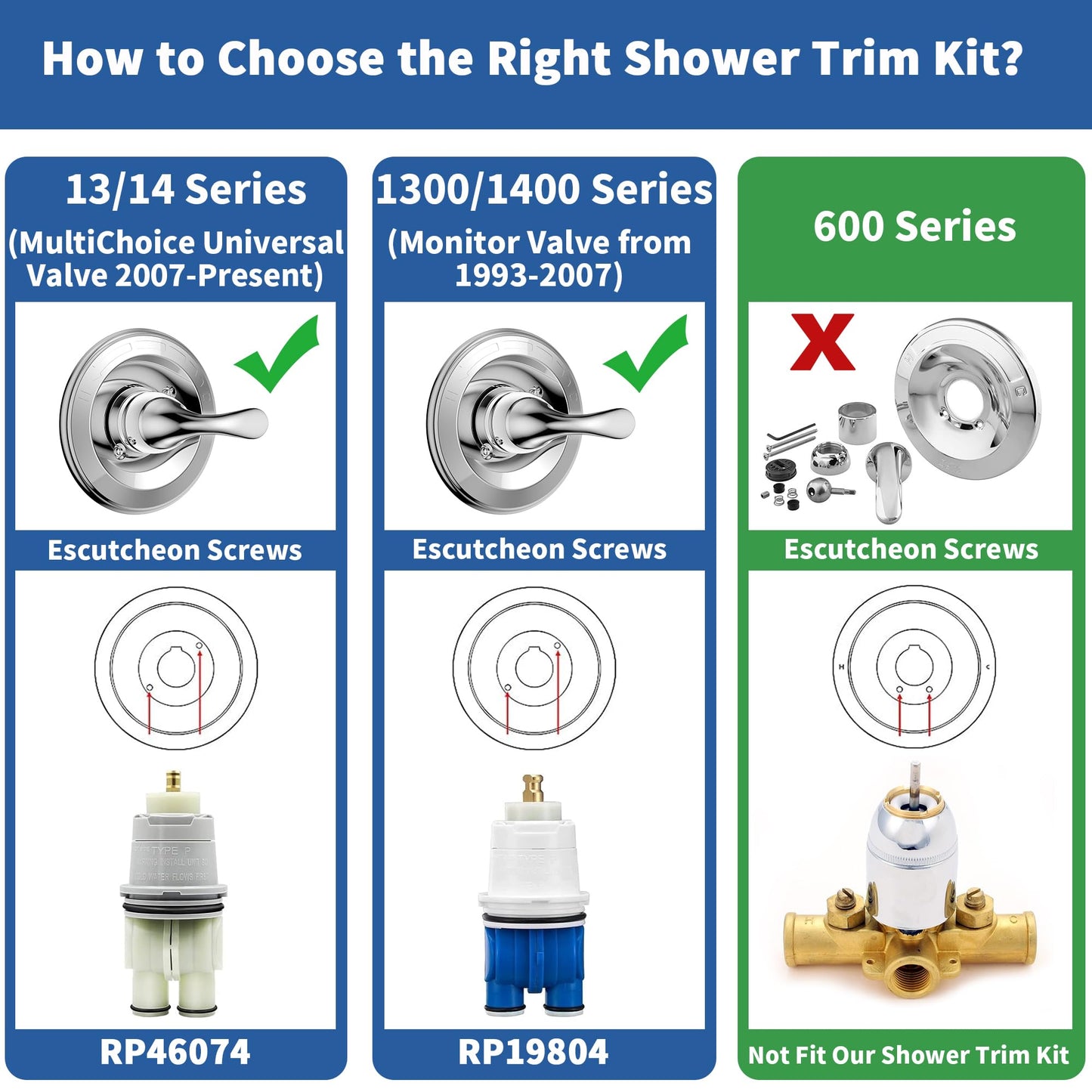 Replacement for D Faucet Classic 13 Series Single-Function Shower Valve Trim Kit, Shower Handle, Chrome Shower Trim Kit T13020 (RP46074 Cartridge Included, Valve Not Included)