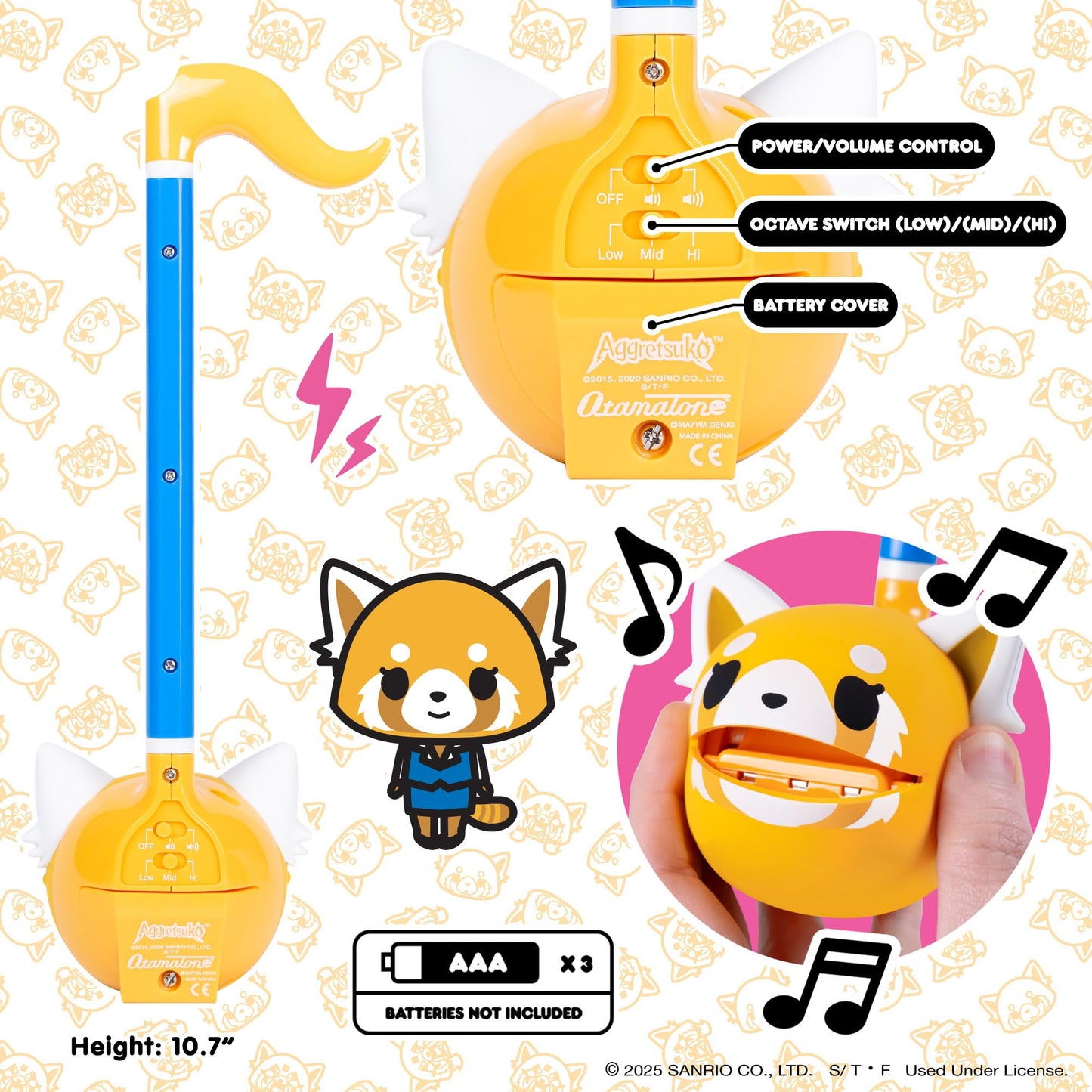 Otamatone Japanese Electronic Musical Instrument Portable Music Synthesizer (Official Licensed Aggretsuko Sweet Happy) Maywa Denki Studio Award Winning, Educational Fun Gift for Children Teen Adults