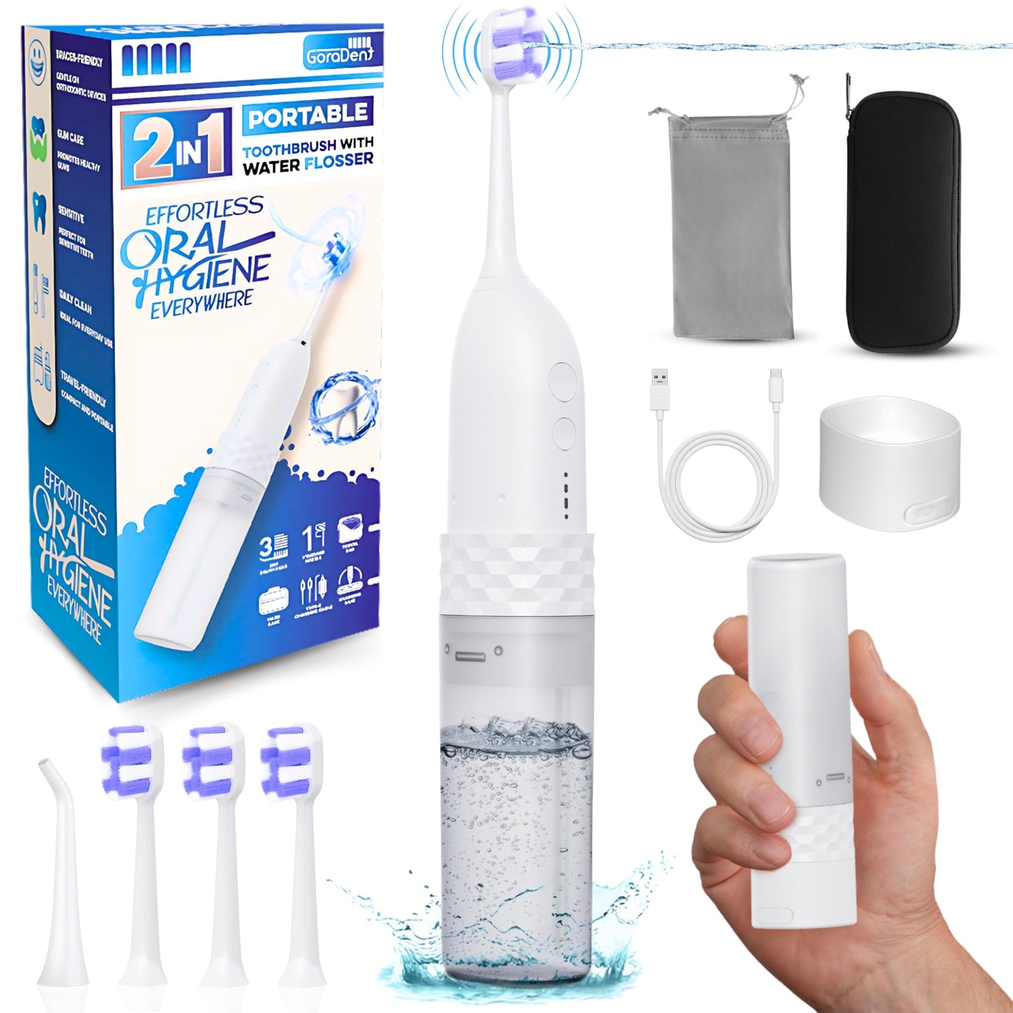 2-in-1 Portable Sonic Toothbrush & Cordless Water Flosser – Travel-Ready, Braces-Friendly – Perfect for On-the-Go, Office, School & Home
