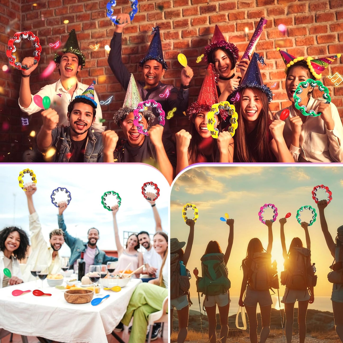 AOKISY 15 Pieces Petal Tambourines for Adults Set Metal Jingles Hand Held Percussion With Maracas for Bar Party School KTV Operation Christmas Christian Dance Charity Project