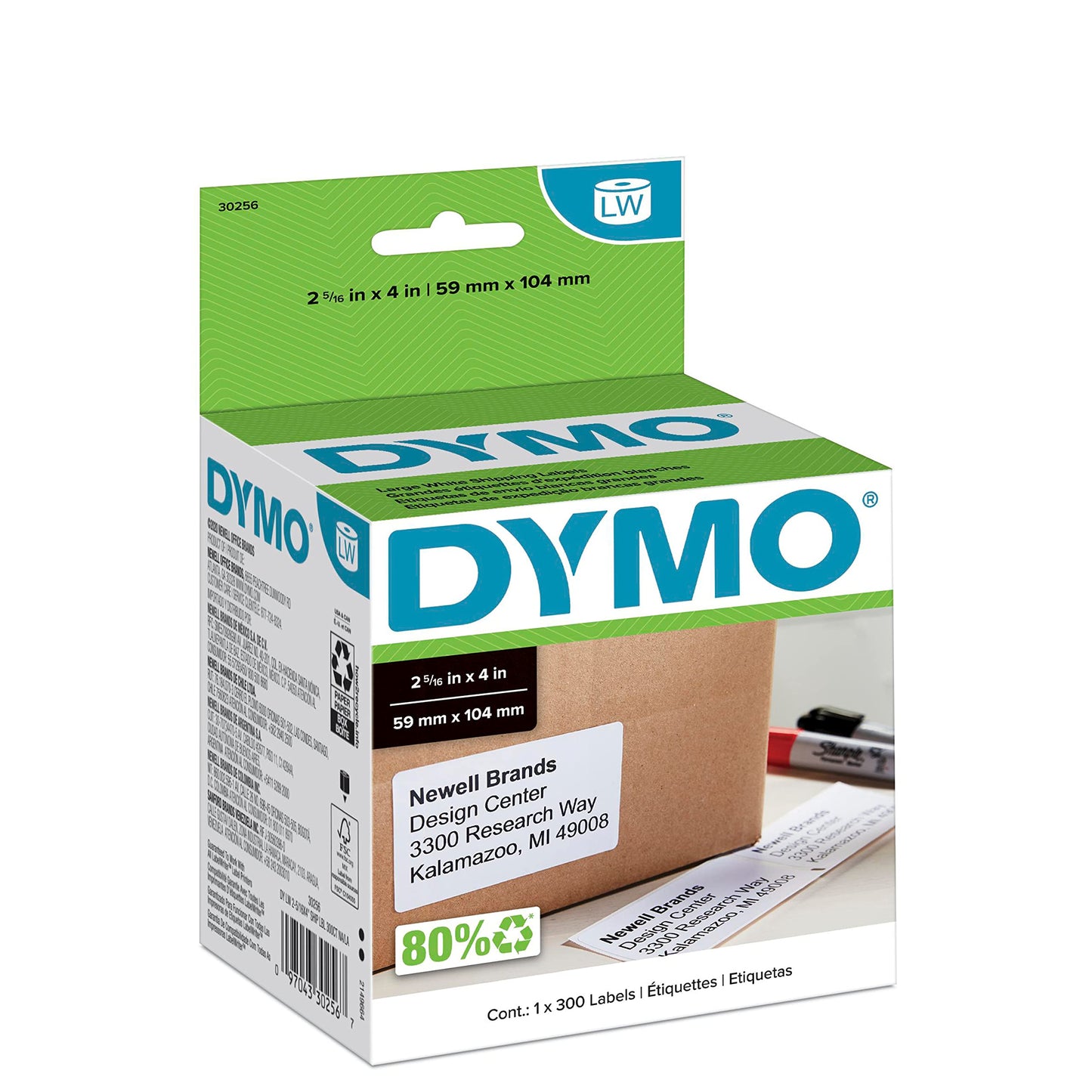 DYMO LW Large Shipping Labels for LabelWriter Label Printers, 2-5/16" x 4" (59 x 104 mm) Stickers, Black Print, White Label Maker Tape, 1 Roll of 300