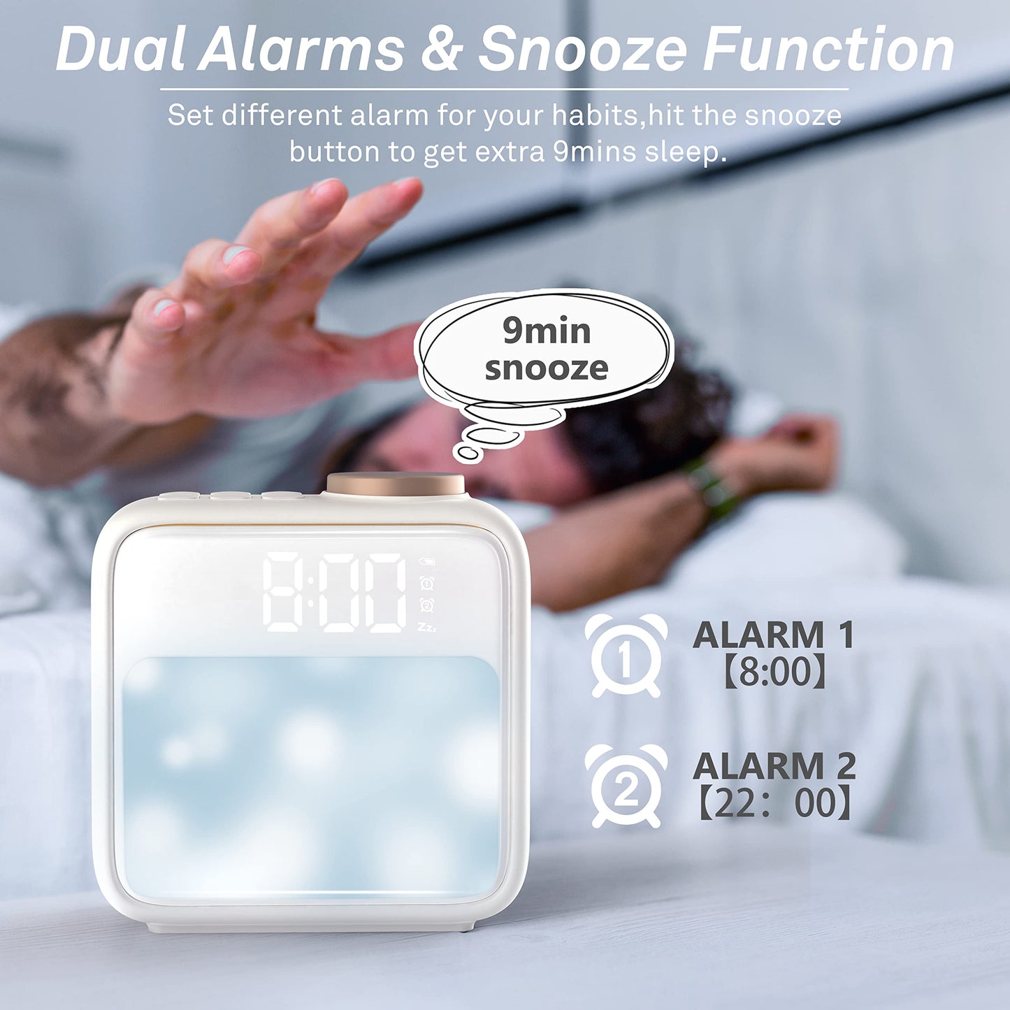 Alarm Clock Light, AIRIVO Alarm Clock for Bedrooms, 6 Scenes Simulation & 6 Soothing Sounds Wake Up Light, Dual Alarms & Snooze, for Heavy Sleepers Sleep Aid