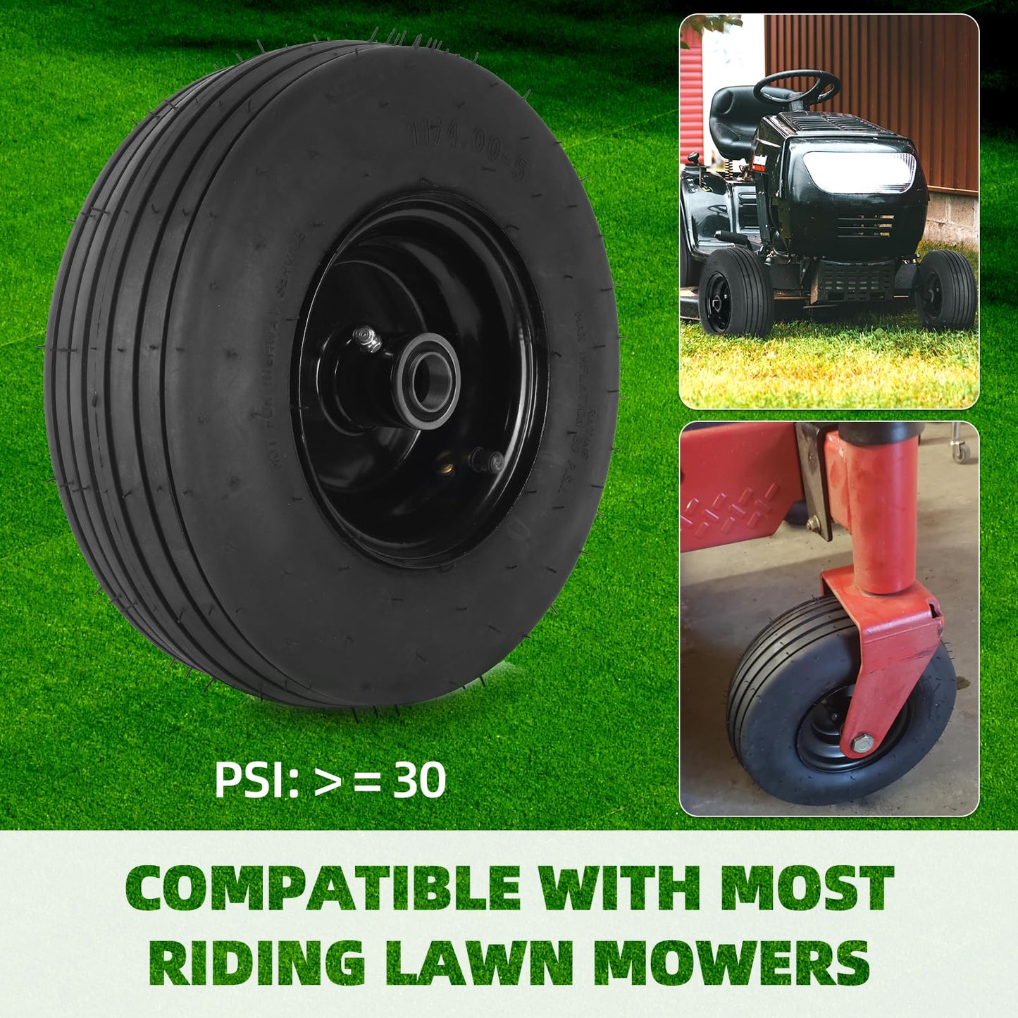 AR-PRO (2-Pack) 11x4.00-5 Tire and Wheel Assembly, 11x4-5 Lawnmower Tire (4-Ply) and Rim with Tube, 3.4”-4”-4.5”-5” Centered Hub with 3/4” Bushing, Universal Lawn Mower/Yard Tractor Turf Tires