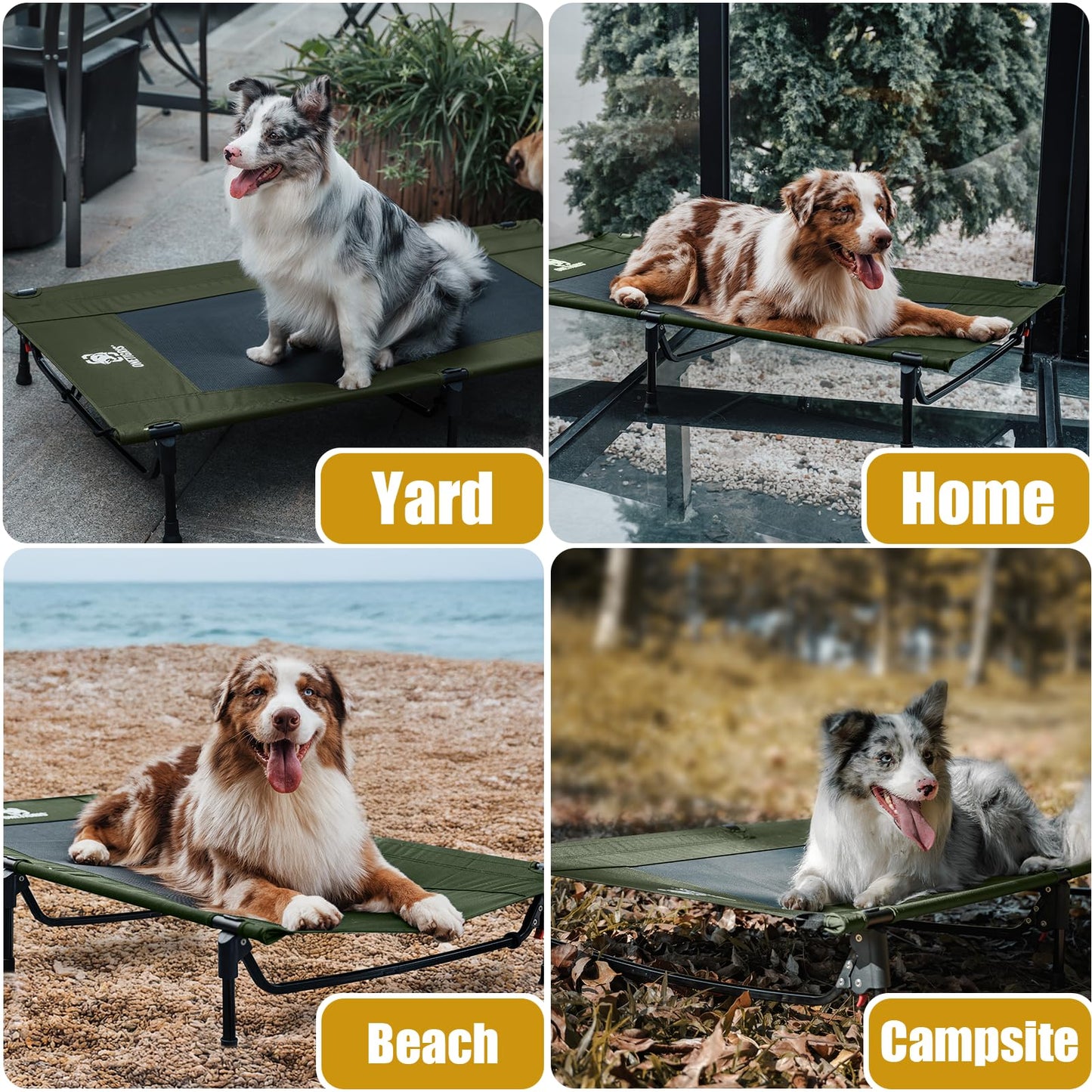 OneTigris Elevated Dog Bed, Outdoor Dog Cod Large Raised Dog Bed with Chew Proof Mesh, No-Slip Portable Dog Cot for Indoor & Outdoor Portable (Olive, Medium)