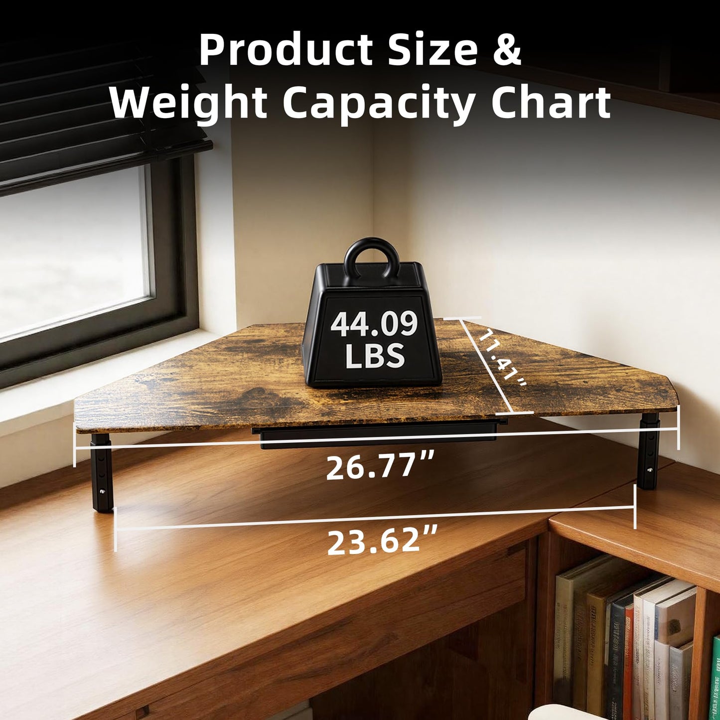 ETHU Triangle Monitor Stand Riser with Drawer - Adjustable Height Corner Riser for PC/Laptop, Ergonomic Desktop Computer Stand, Supports 44.09 LBS, Walnut