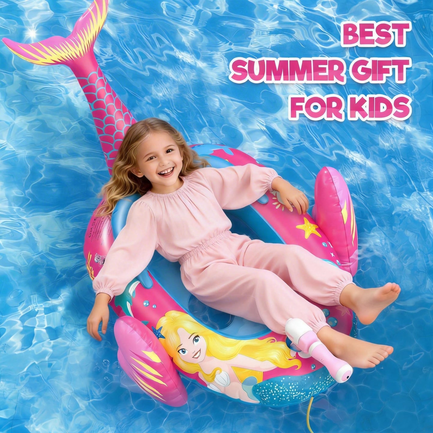 ASDGZD Pool Floats for Kids with Water Gun, Mermaid Toddler Inflatable Pool Toys for Kids Age 3-8 Years Old, Summer Outdoor Water, Beach, Swimming Pool Toys Gift for Girls and Kids