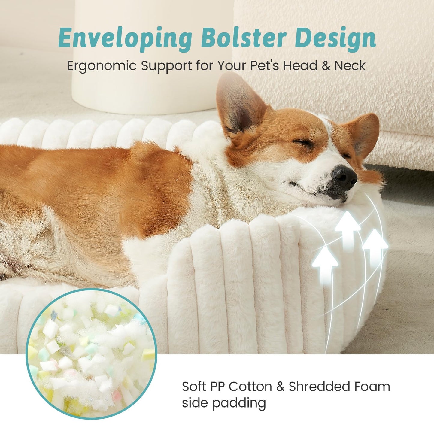 COZY KISS Orthopedic Dog Bed for Small Dogs & Cats - Washable Rectangle Pet Bed with Anti-Slip Bottom, Soft Calming Cat & Puppy Bed for Indoor Pets (25"x21"x6", Cream)