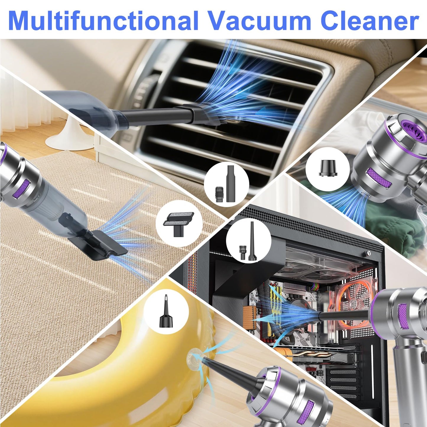Handheld Car Vacuum Cleaner Cordless 22000Pa Powerful Cyclonic Suction Blowing Brushless Motor Portable Rechargeable Hand-held Air Duster/Blower/Pump for Vehicles Home Carpet Pet Hair Removal (Purple)