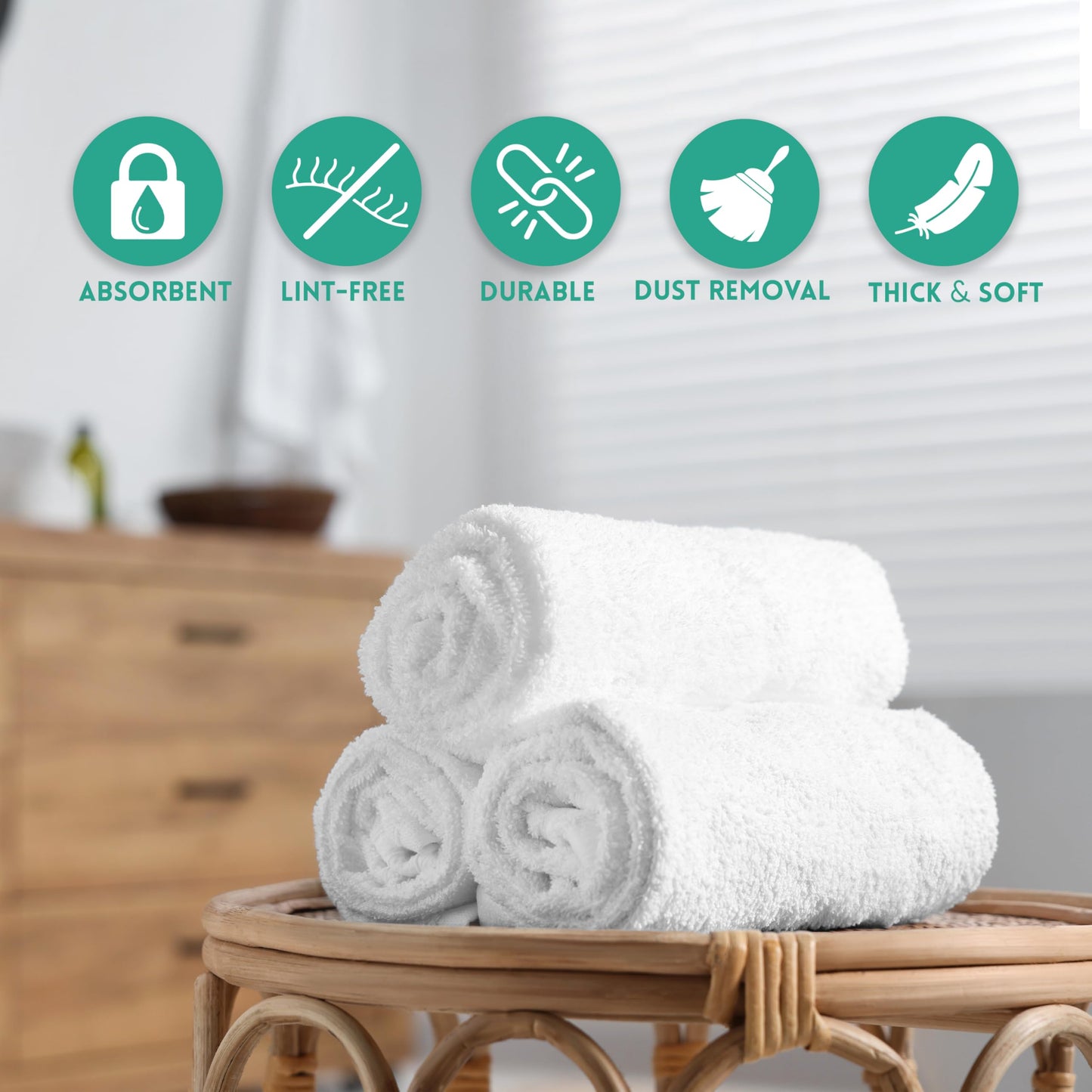 ZUPERIA 100% Cotton Terry Towels Cleaning Cloths,Multipurpose, Highly Absorbent, Reusable Cotton Rags, White Bar Towels & Cleaning Rags for Everyday Usage (White, 12 x 12)