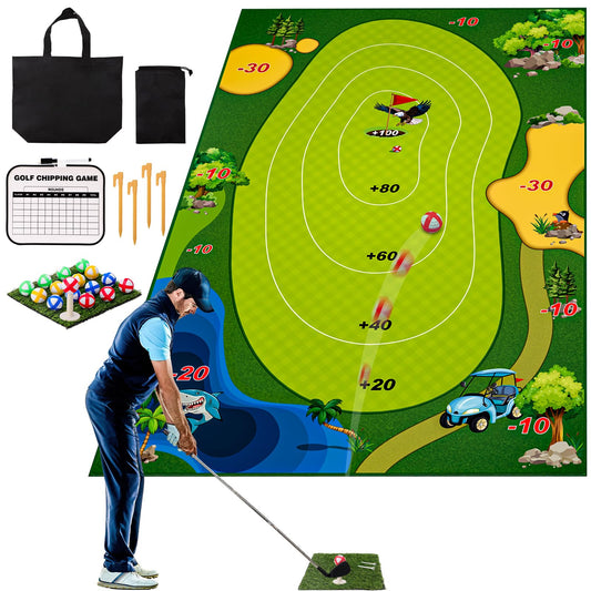 Casual Golf Game Set, HassoKon Golf Game Training Mat Set,Sticker Golf Practice Hitting Mat for Adults Kids Indoor Outdoor Backyard Golf Practice Training(1Pcs Golf Club Included)