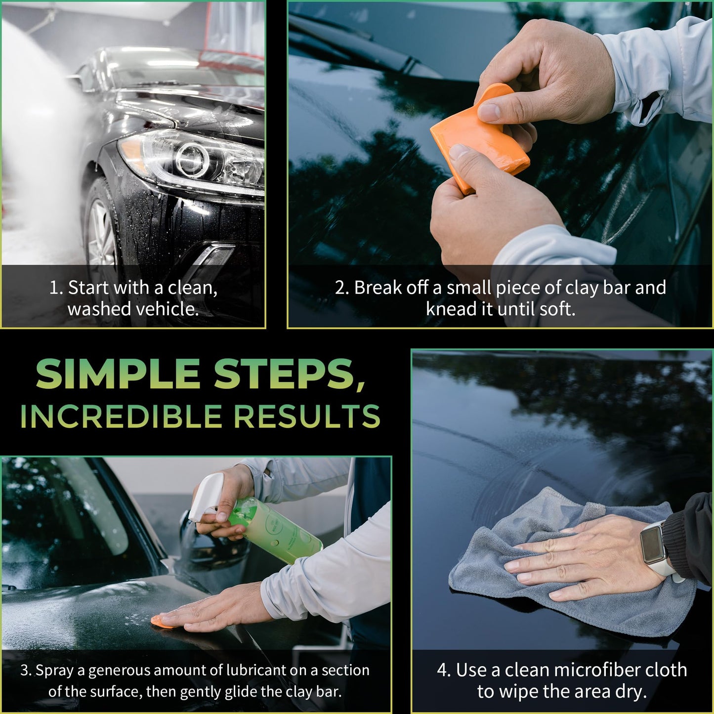 Magic Shield Triple Clay Bar with Spray – 100g Light, Medium & Heavy Bars + GlideTech Lubricant Spray | Professional Auto Detailing, Deep Cleaning & Shine Restoration