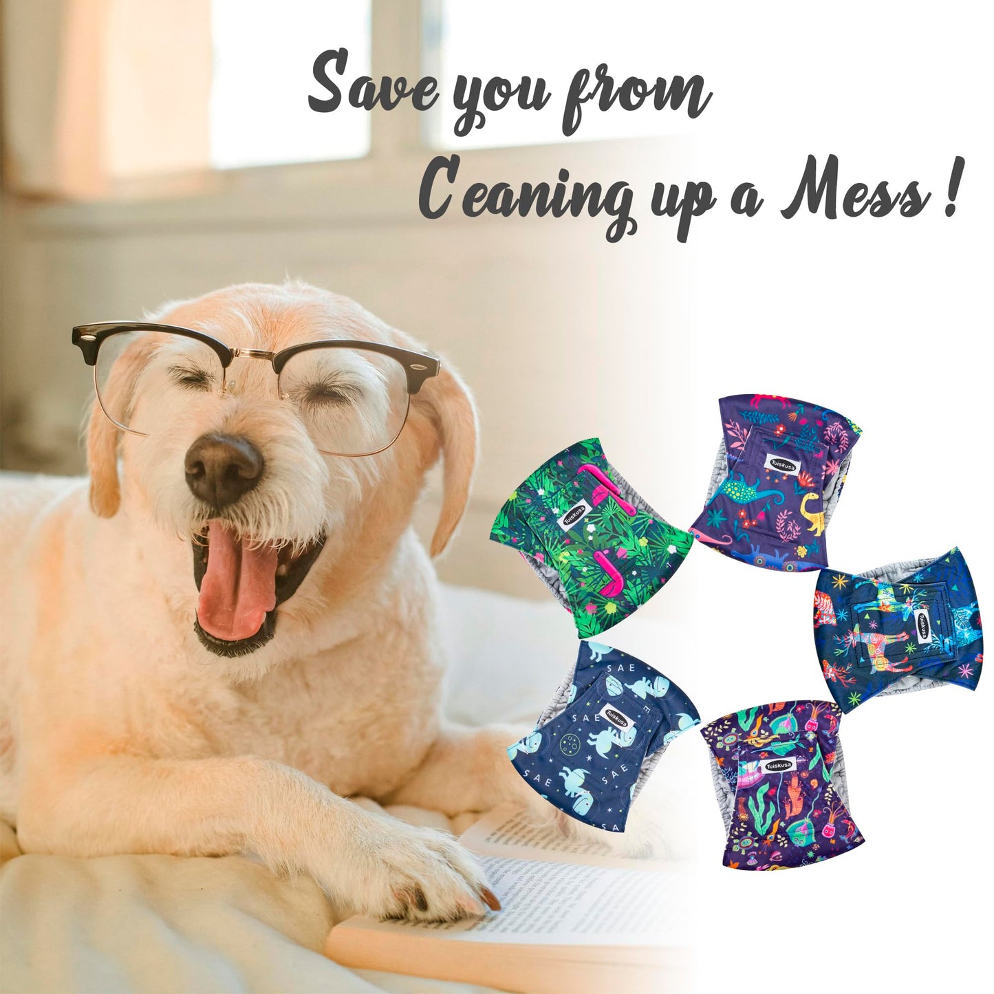 Tuiskusa Male Dog Diapers, High Absorbing Dog Belly Bands for Male Dogs, Washable Reusable Dog Male Wraps(5 Pack)