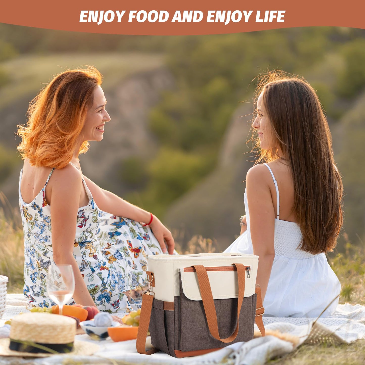 Codcey Lunch Box Reusable Lunch Bag Women, Leakproof Insulated Lunch Cooler Bag for Women, Large Lunch Tote Bags Adults(Brown,16.2L)