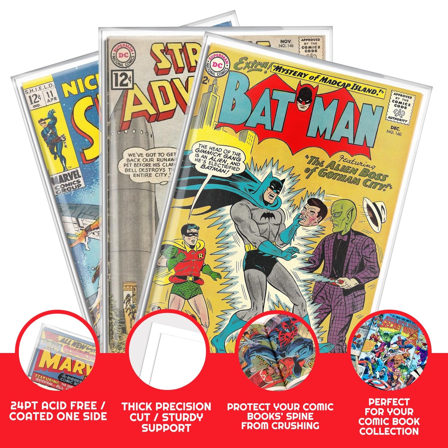 Comic Book Boards - Backboard 24PT - Compatible for All DC Comics and Marvel Comics White Boards - Comic Book Storage (Pack of 100) (Silver Age Comic)