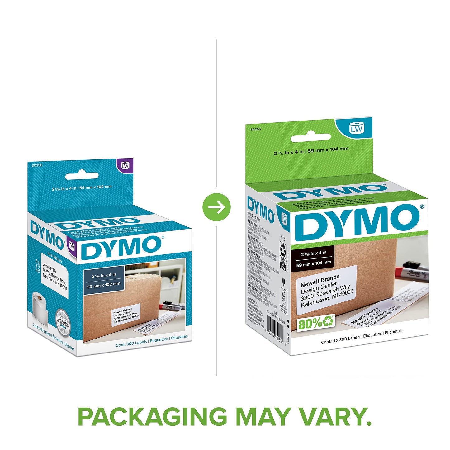 DYMO LW Large Shipping Labels for LabelWriter Label Printers, 2-5/16" x 4" (59 x 104 mm) Stickers, Black Print, White Label Maker Tape, 1 Roll of 300