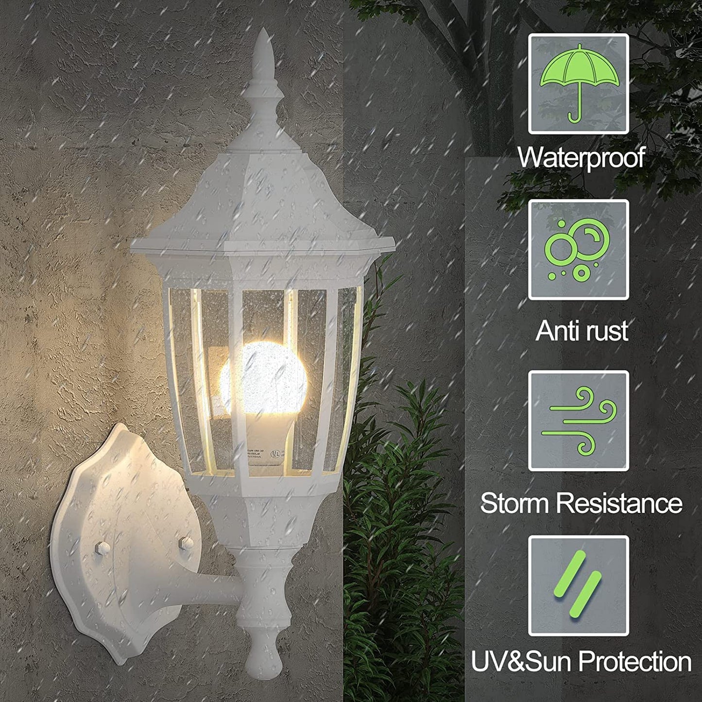 EMART Outdoor Porch Light, Exterior Wall Mount Lantern Fixtures, Anti-Corrosion Waterproof Plastic Material, E26 Socket Lamp for House, Garage, Outside, Backyard, White, 2 Pack (Bulb Included)