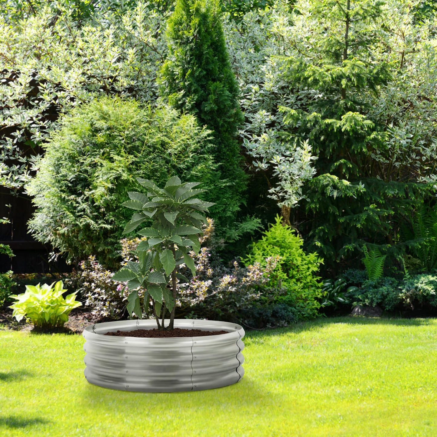 Galvanized Raised Garden Bed, 5x5x1ft Round Garden Bed Outdoor, Metal Planter Boxes for for Vegetables, Flower, Herb