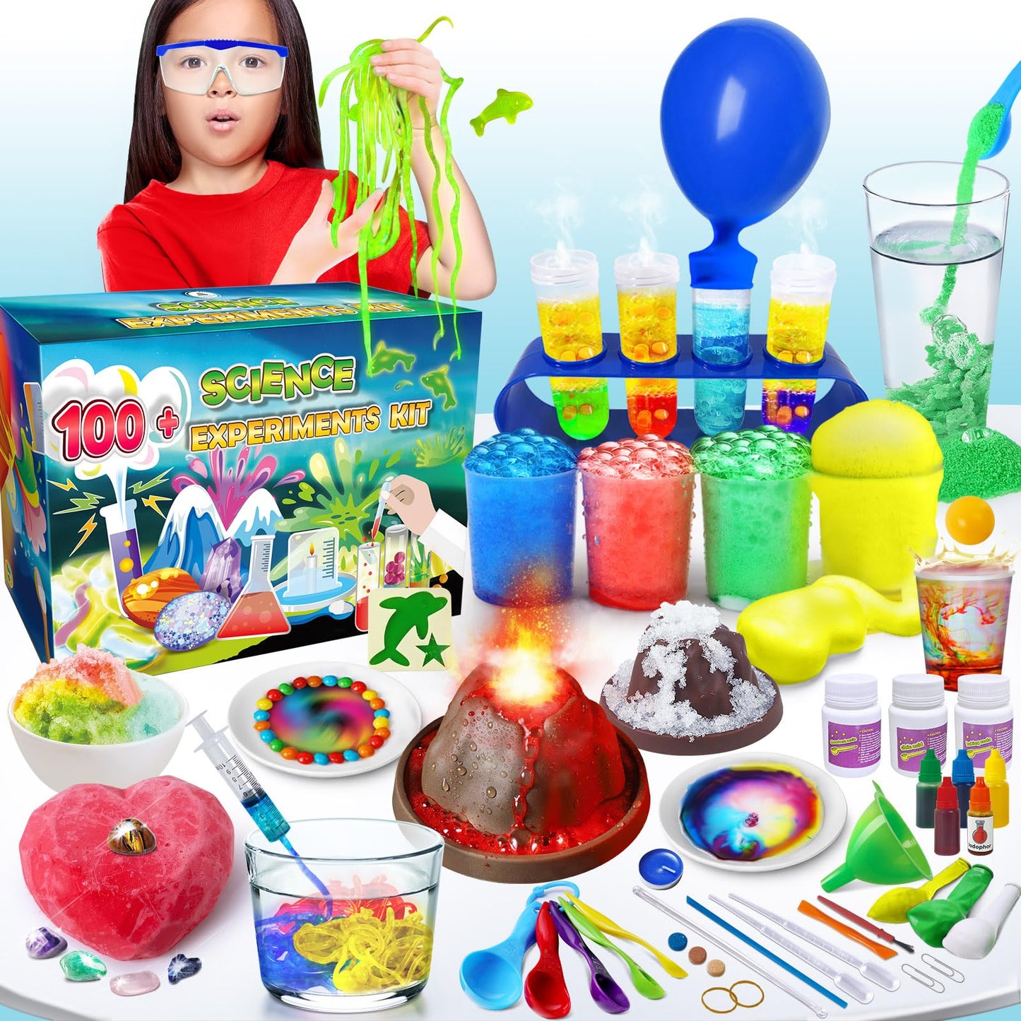 UNGLINGA 100+ Science Lab Experiments Kit for Kids, STEM Activities Educational Scientist Toys Gifts Chemistry Set, Gemstone, Volcano, Glowing Worms, Fizzy Reaction