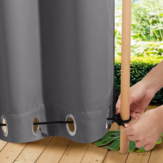 NICETOWN Grey Gazebo Curtains Waterproof,Top & Bottom Grommet & Back Tab Windproof Weighted Blackout Outdoor Drapes Keep Privacy with Fixed Rope 2 Panels for Porch/Patio/Pergola/Cabana,84 x 84 Inches