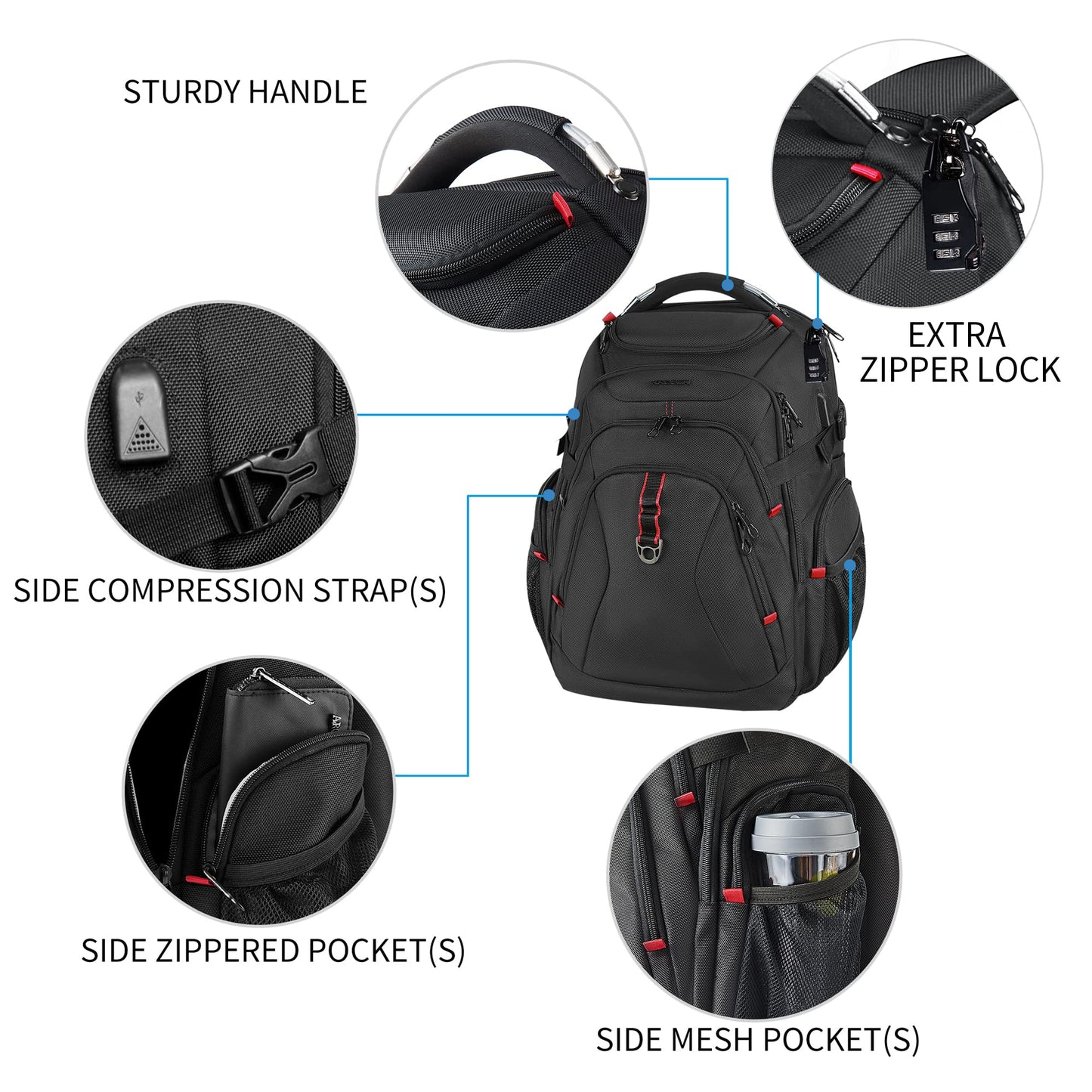 KROSER Travel Laptop Backpack 17.3 Inch XL Heavy Duty Computer Backpack with Hard Shell Saferoom RFID Pockets Water-Repellent Business College Daypack Stylish School Laptop Bag for Men/Women-Black