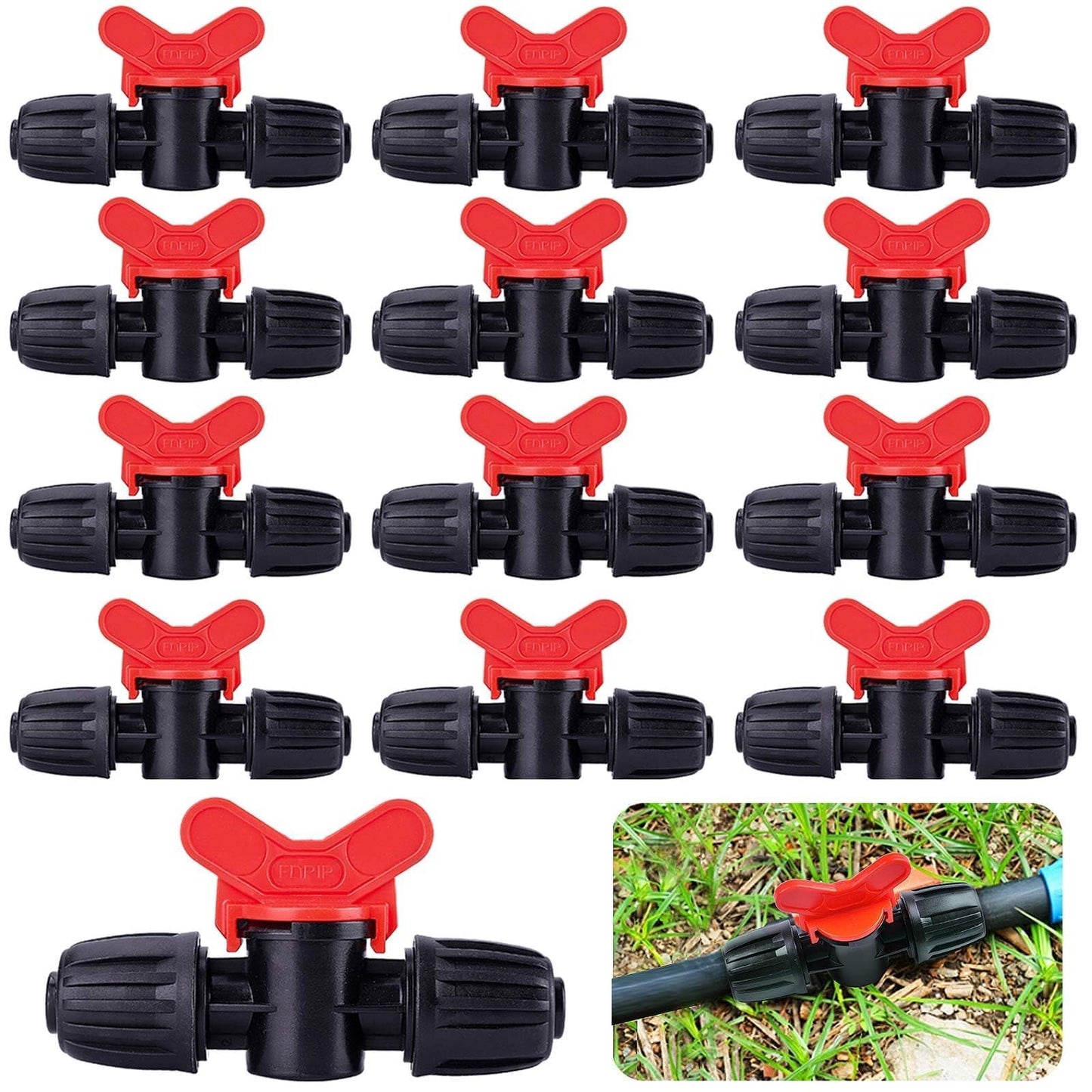 Kalolary 20PCS Drip Irrigation Switch Valves, 1/2" Barbed Lock Shut Off On Valves in-line Barbed Tee Switch Valve for 1/2 Inch Tube 16mm Irrigation Valve Fittings with Lock for Garden Sprinkler System
