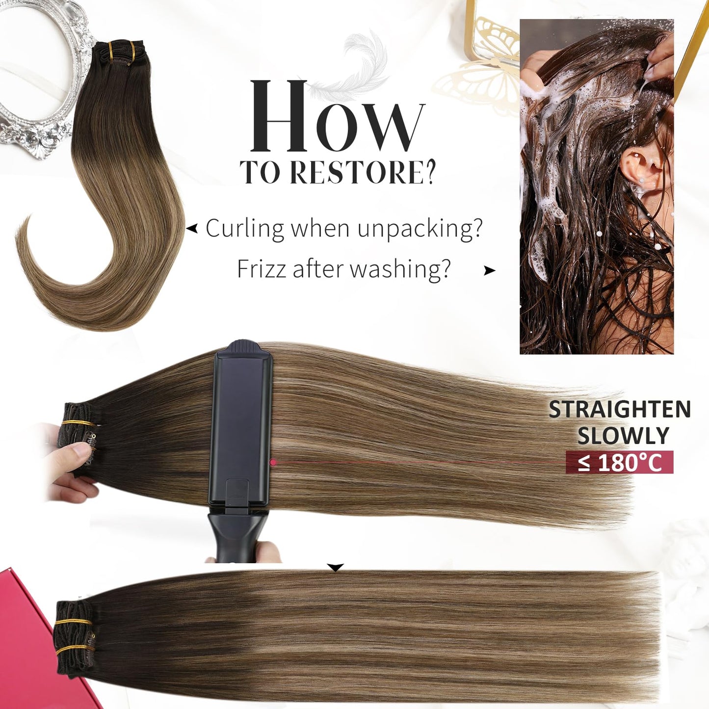 Moresoo Clip in Hair Extensions Human Hair Ombre Dark Brown to Dark Ash Blonde with Golden Blonde Balayage Hair Extensions for Women Clip in Human Hair Double Weft Clip in Extensions 18Inch 7Pcs 120G