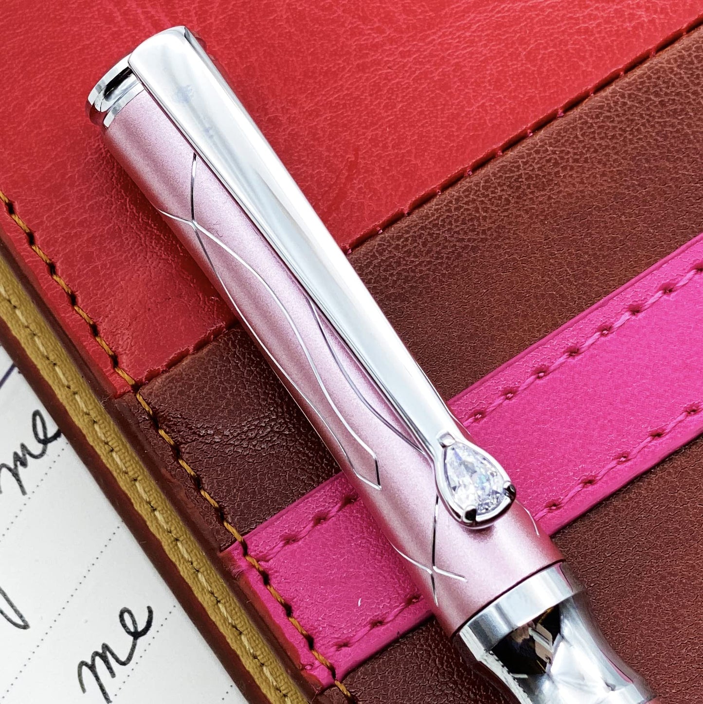 LACHIEVA LUX Nice Elegant Crystal Executive Metal Ballpoint Pen with German-made Refills, Luxury High end Writing Instruments for women-pink