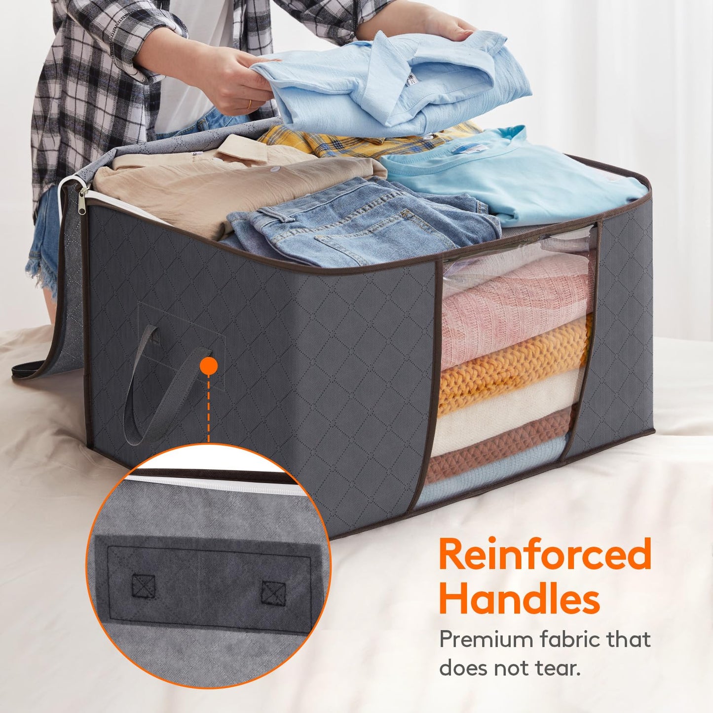 Lifewit 6 Pack Large Clothes Stoage Bags Boxes with Lids,75L Wardrobe Storage Organiser Packing Boxes for Moving House with Reinforced Handle Thick Fabric for Clothing Towel Blanket Bedding, Gray