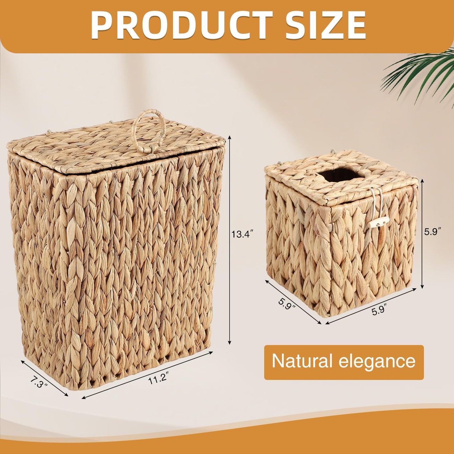 BSSN 4 Gallon Handwoven Rattan Trash Can with Lid for Bedroom, Living Room, Bathroom (Rectangular)