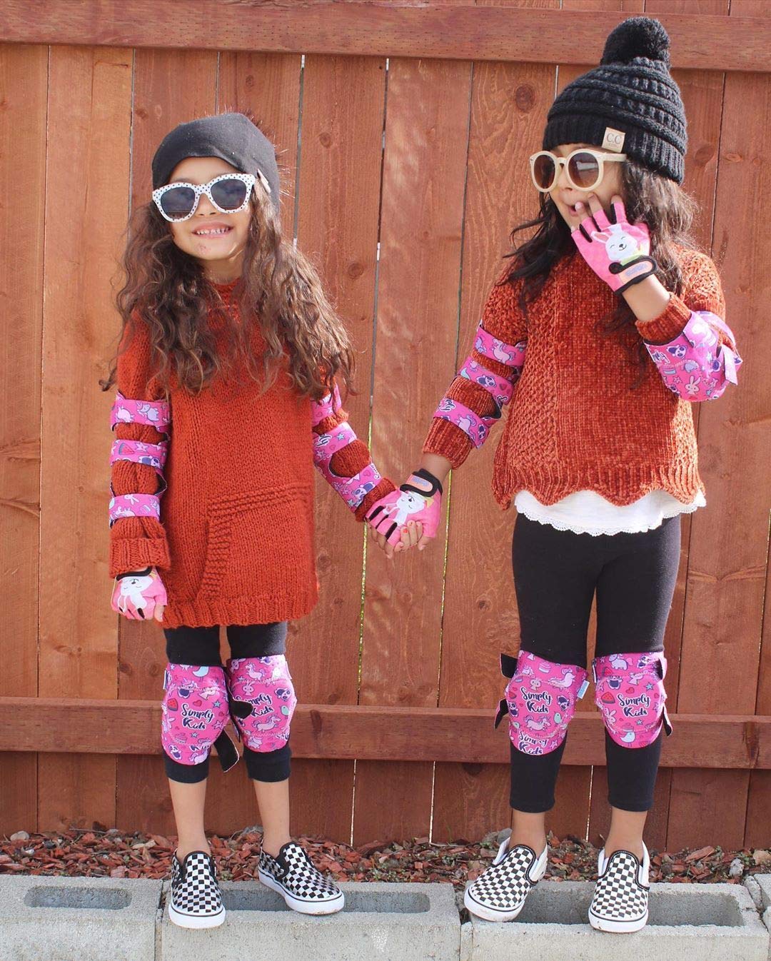 Simply Kids Toddler Knee and Elbow Pads with Bike Gloves - Unisex Kids Protective Gear Set for Roller-Skate, Skateboard, Cycling, Pink