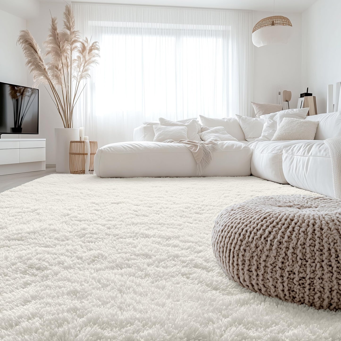 OLANLY Fluffy Area Rug for Living Room Bedroom, 6x9 Feet Soft Shaggy Non-Slip Carpet, Indoor Modern Plush Area Rugs for Kids Girls and Boys, Dorms, Nursery Rooms, Home Decor, Cream White