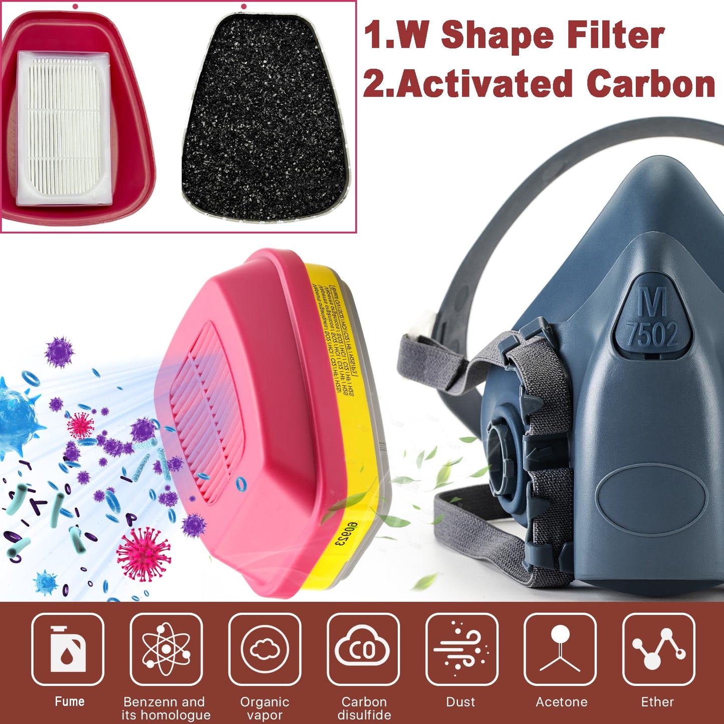 RANKSING 7502 Reusable Face Shield Cover with 60921 and 2097 Filters for Dust, Fumes, Asbestos and Other Particles while Painting, Spraying, Polishing and More, Medium