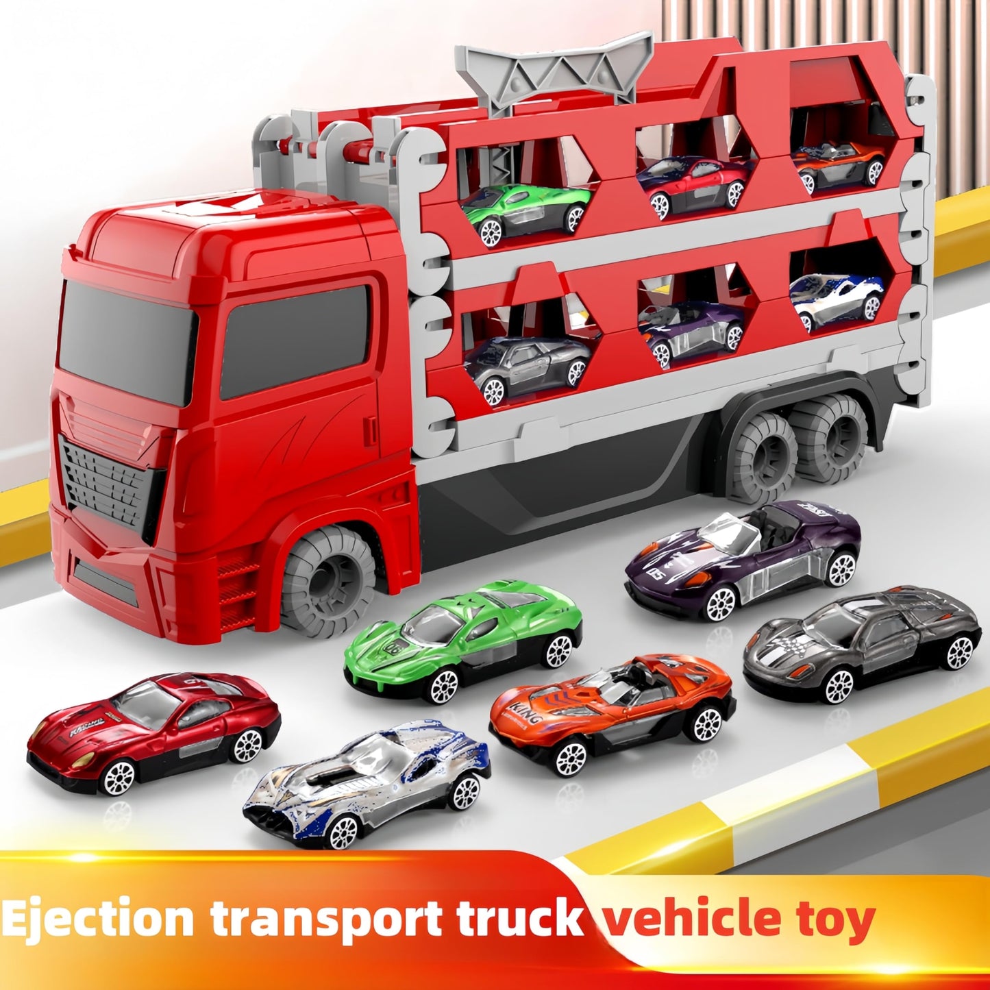 Bearbao Toddler Boy Toys for 2 3 4 5 6 Years Old Boys, 65 Inches Race Track for Boys Kids Die-Cast Transport Truck Car Toys, Toddler Car Toys Set for Kids Boy Girls