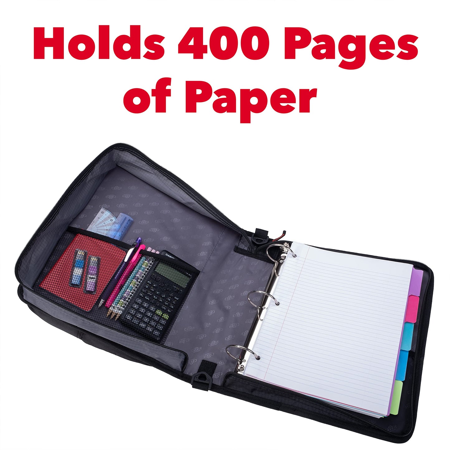 Case-it Universal Zipper Binder | 2-Inch O-Rings, 13-Inch Laptop/Tablet Padded Pocket, 400 Sheet Capacity, Multiple Storage Pockets & Shoulder Strap | School & Office Organizer | LT-007 Mint Blue